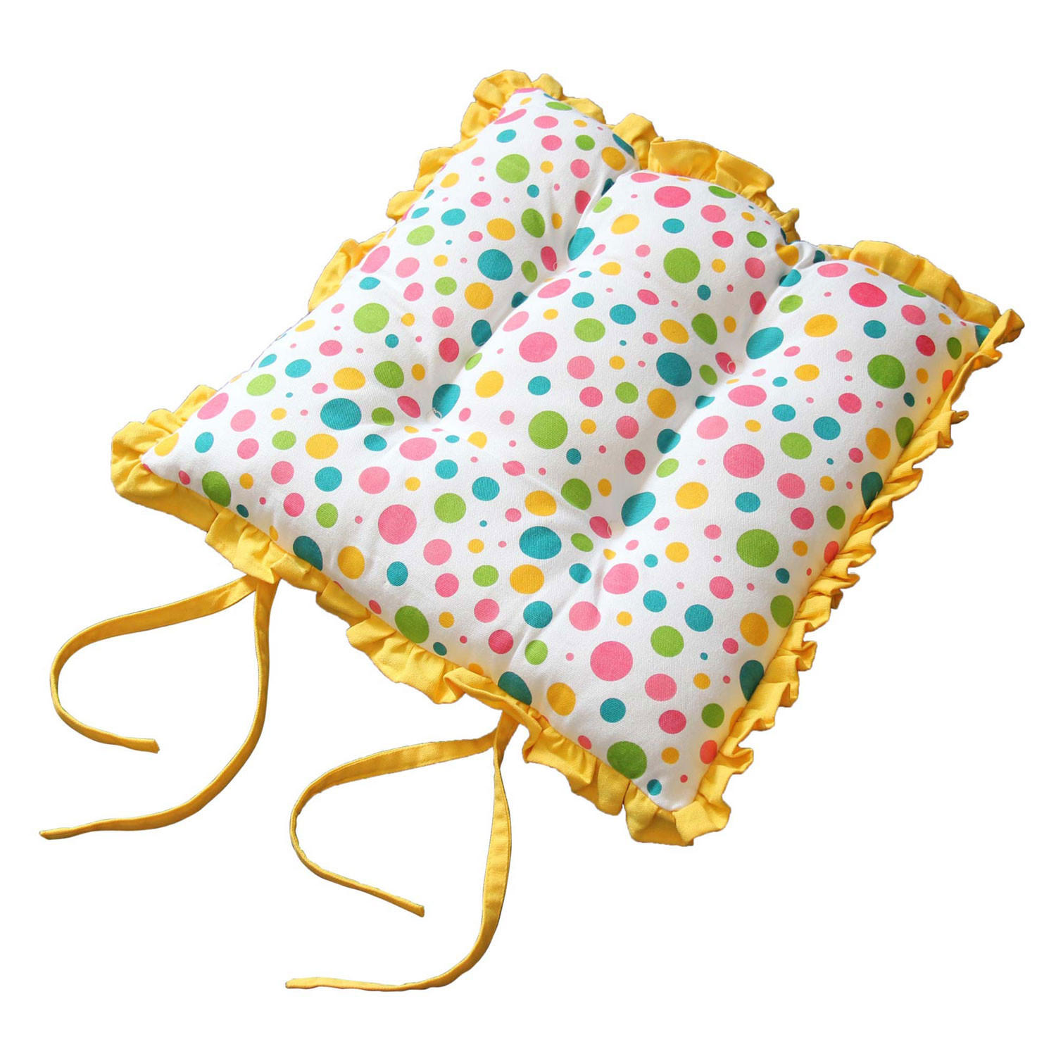 STUHLKISSEN Bunte Punkte mit Rüschen 40/40/5 cm - Gelb, Textil (40/40/5cm) - Homescapes