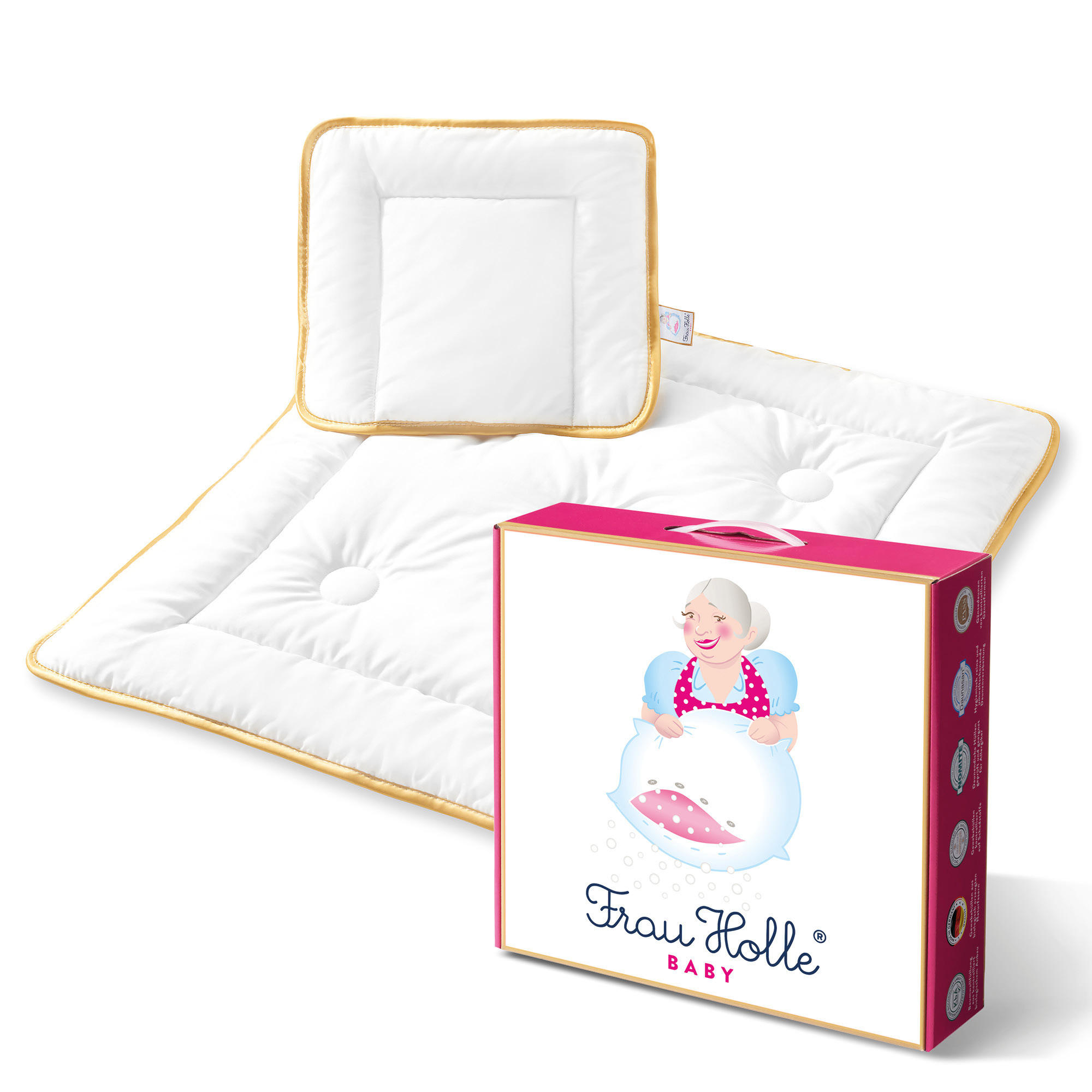 Frau Holle Bettdecke-Kissen-Set Weiß 80x80 cm