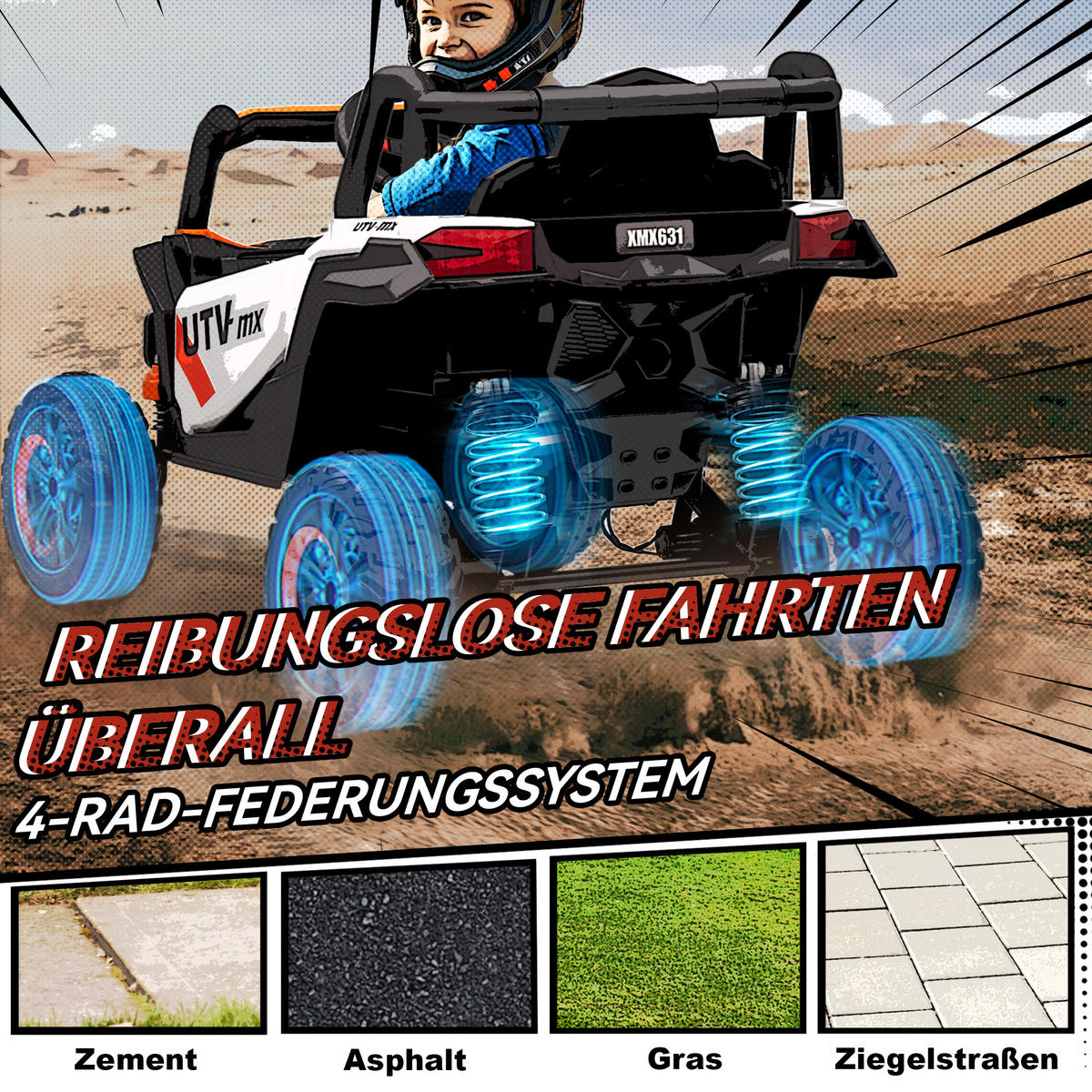 KINDER-ELEKTROAUTO 12V Kinderauto UTV mit 2,4 GHz Fernbedienung, Softstart - Orange, Kunststoff (96/61/56cm) - AIYAPLAY