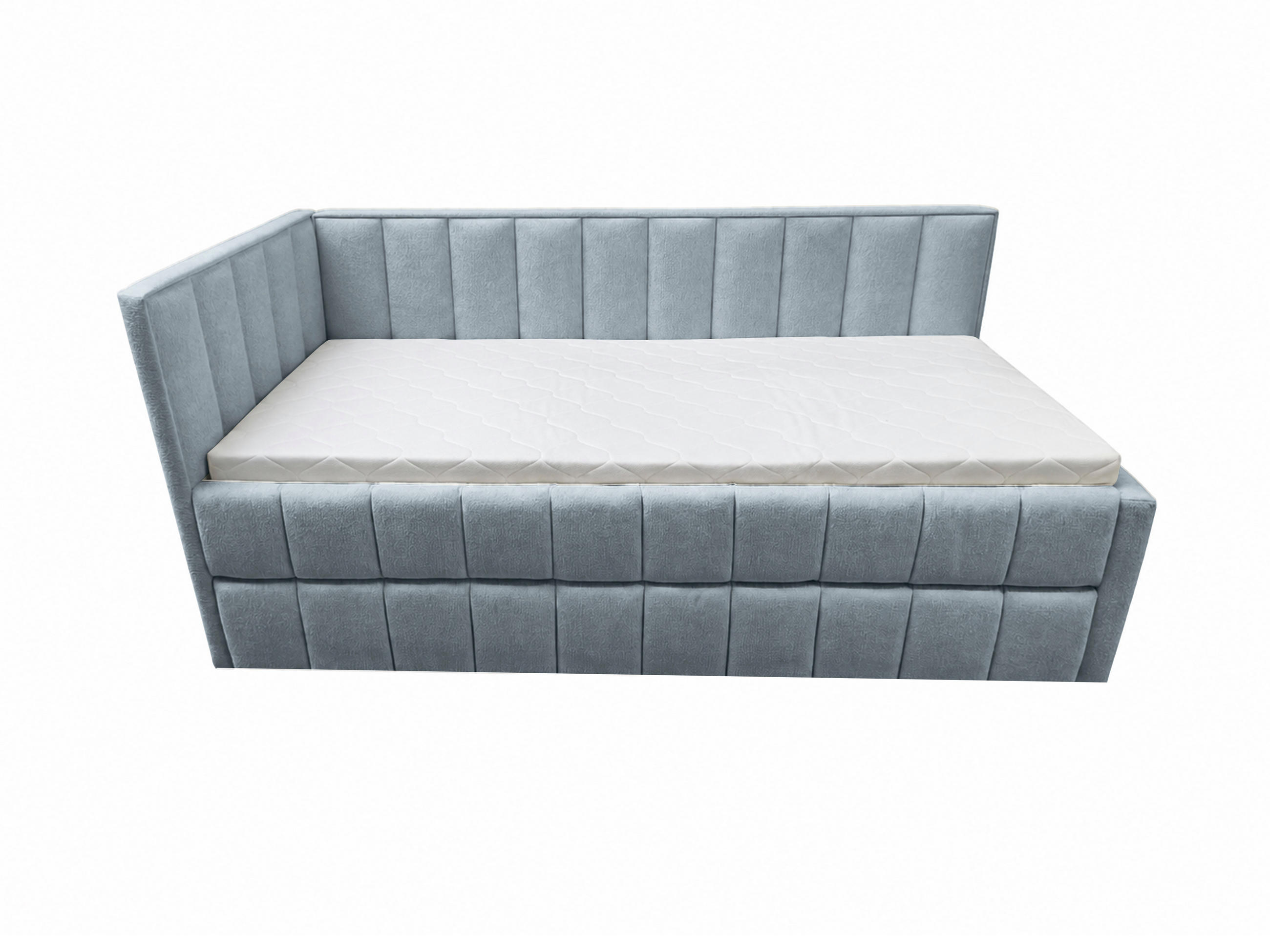 POLSTER-KINDERBETT LUKA 90x200 cm, links, mit Ausziehbett – Hellblau - Hellblau, Textil