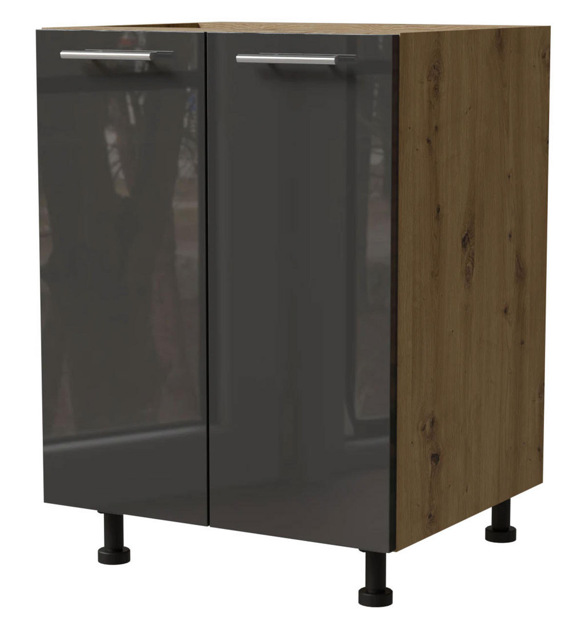 KÜCHENUNTERSCHRANK Essen D11/60 Graphit Hochglanz / Eiche Artisan Matt 60 / 50 / 82cm - Graphitfarben/Eiche Artisan, Holz/Holzwerkstoff (60/82/50cm) - Feldmann-Wohnen