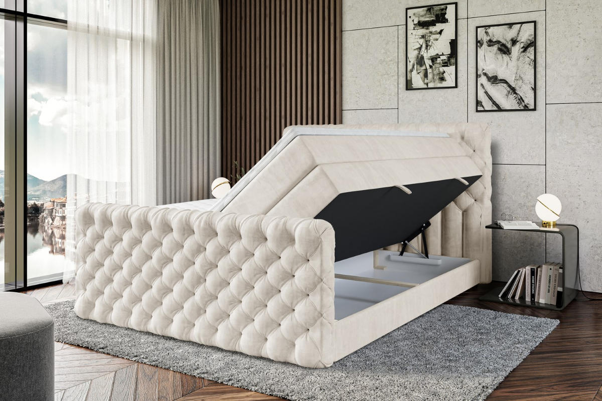 BOXSPRINGBETT BOXI8-Z KING - 160x200 - H3/H4 - Creme - Creme, Holzwerkstoff (160/200cm) - ALTDECOR
