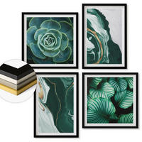 WANDBILDER 4er-Set - 50x50 cm & 40x60 cm Schwarzer Rahmen - Abstrakte Muster von Sukkulentenblättern - Schwarz, Kunststoff (50/50cm) - ArtPrintCave