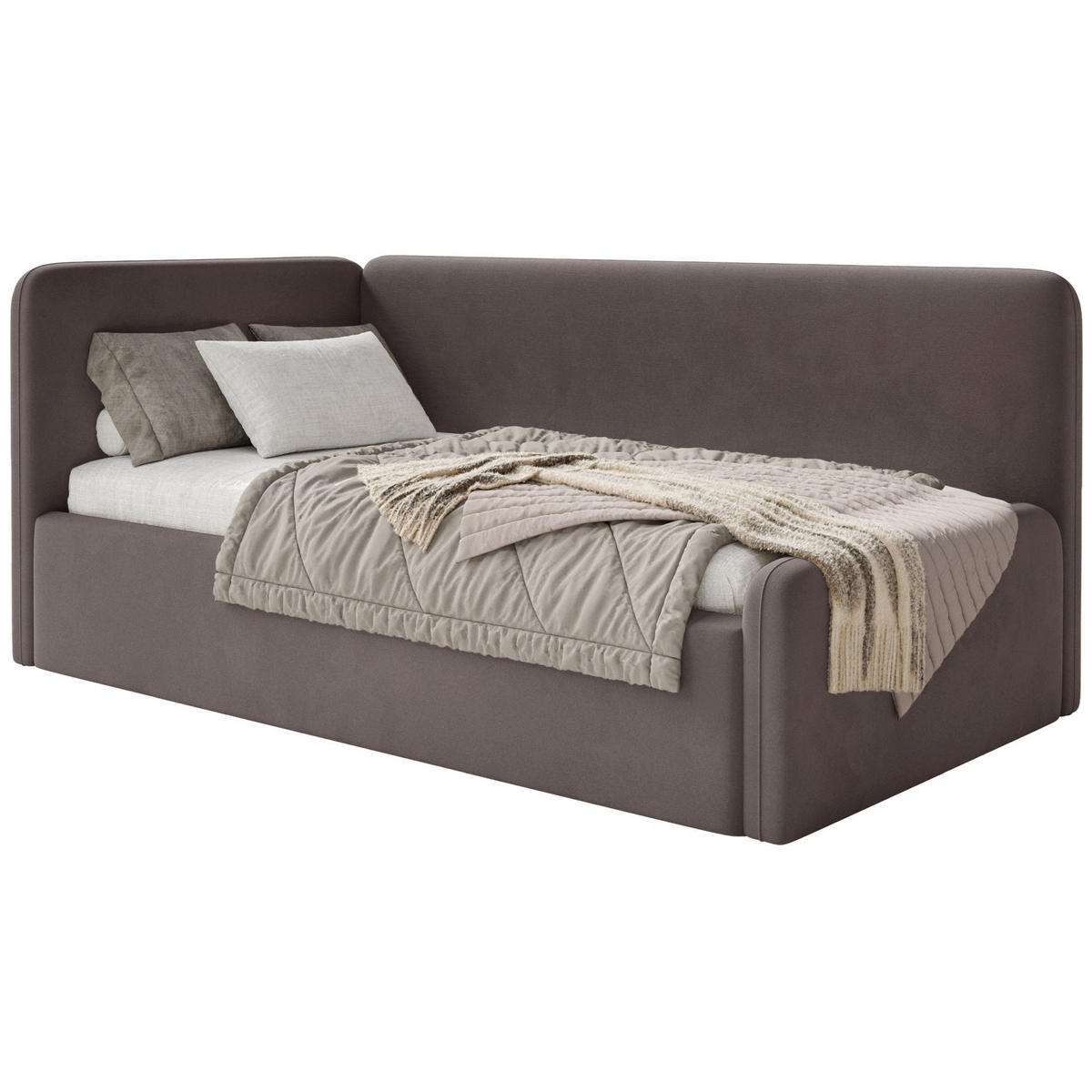 JUGENDBETT Fanko Samt Braun 90x200 cm - Schwarz/Braun, Kunststoff/Textil (90/200cm) - Selsey