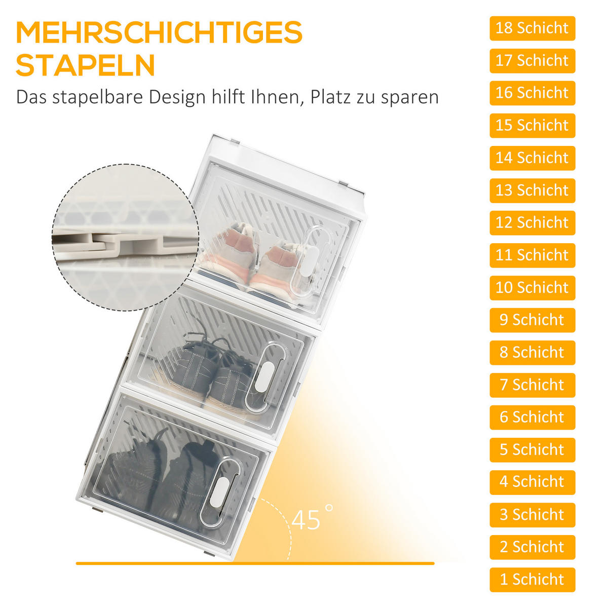 DIY-SCHUHSCHRANK 18er Set Kunststoff Transparent - Transparent, Kunststoff (28/21/36cm) - HOMCOM