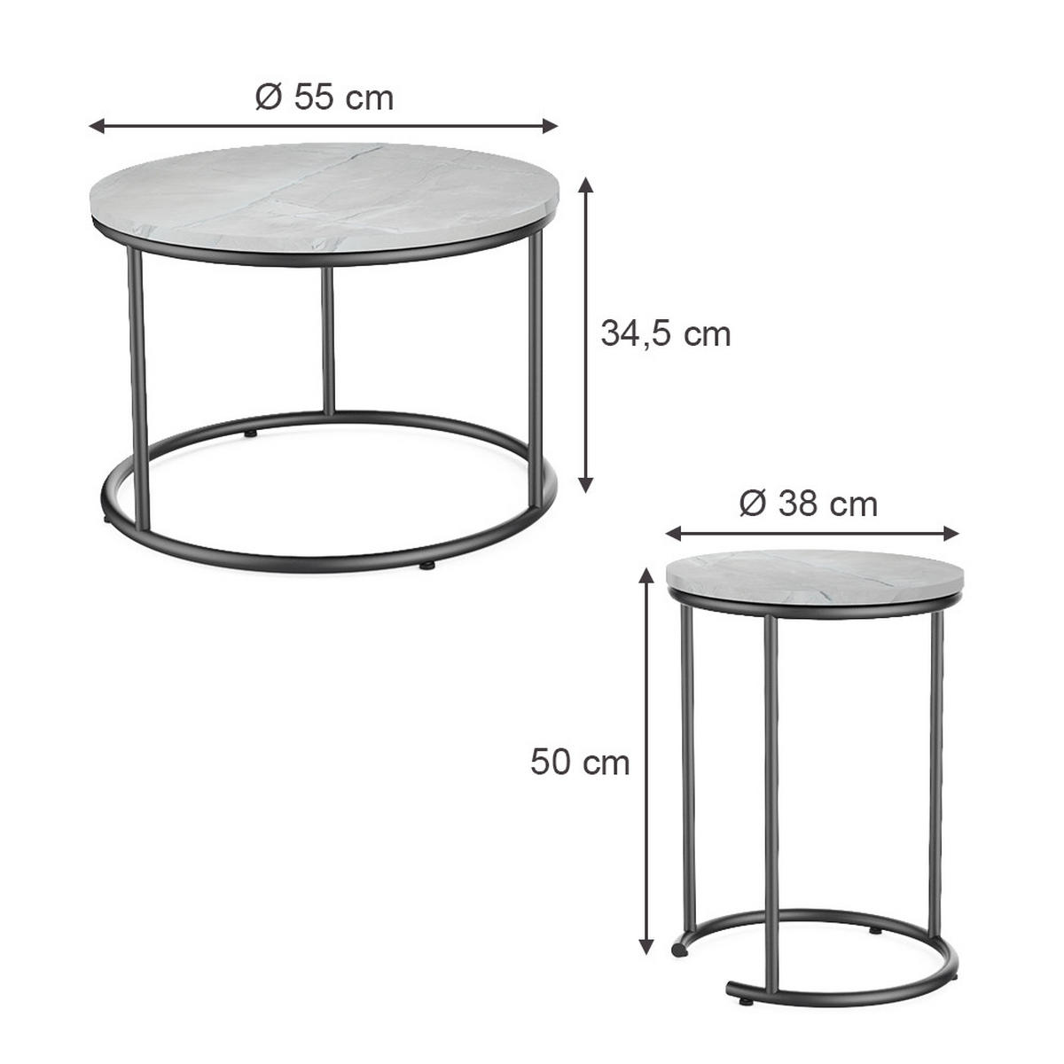 COUCHTISCH-SET Ottawa Marmor Weiß 55 x 55 cm 2 Teile - Weiß Hochglanz, Holzwerkstoff (55/55/34.5cm) - Vicco
