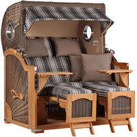 STRANDKORB Düne Grande Bullauge Teak PE Grey Dessin 522 - Braun/Grau, Metall (142/170/95cm) - Mr. Deko