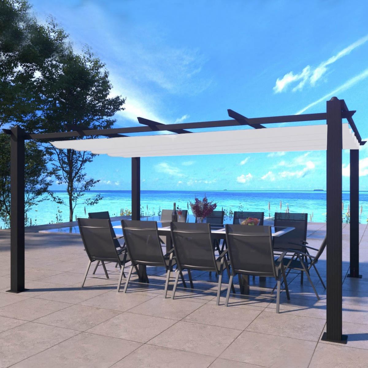 PERGOLA Nila Beige 3 x 4 m Aus Stoff - Beige, Metall (298/227/405cm) - Concept Usine
