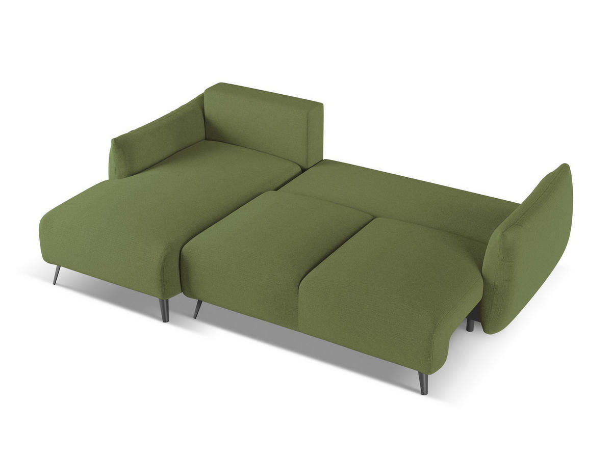 ECKSOFA mit Schlaffunktion Chenille Stoff Grün - Dunkelgrün/Schwarz, Textil/Metall (162/242cm) - Makamii