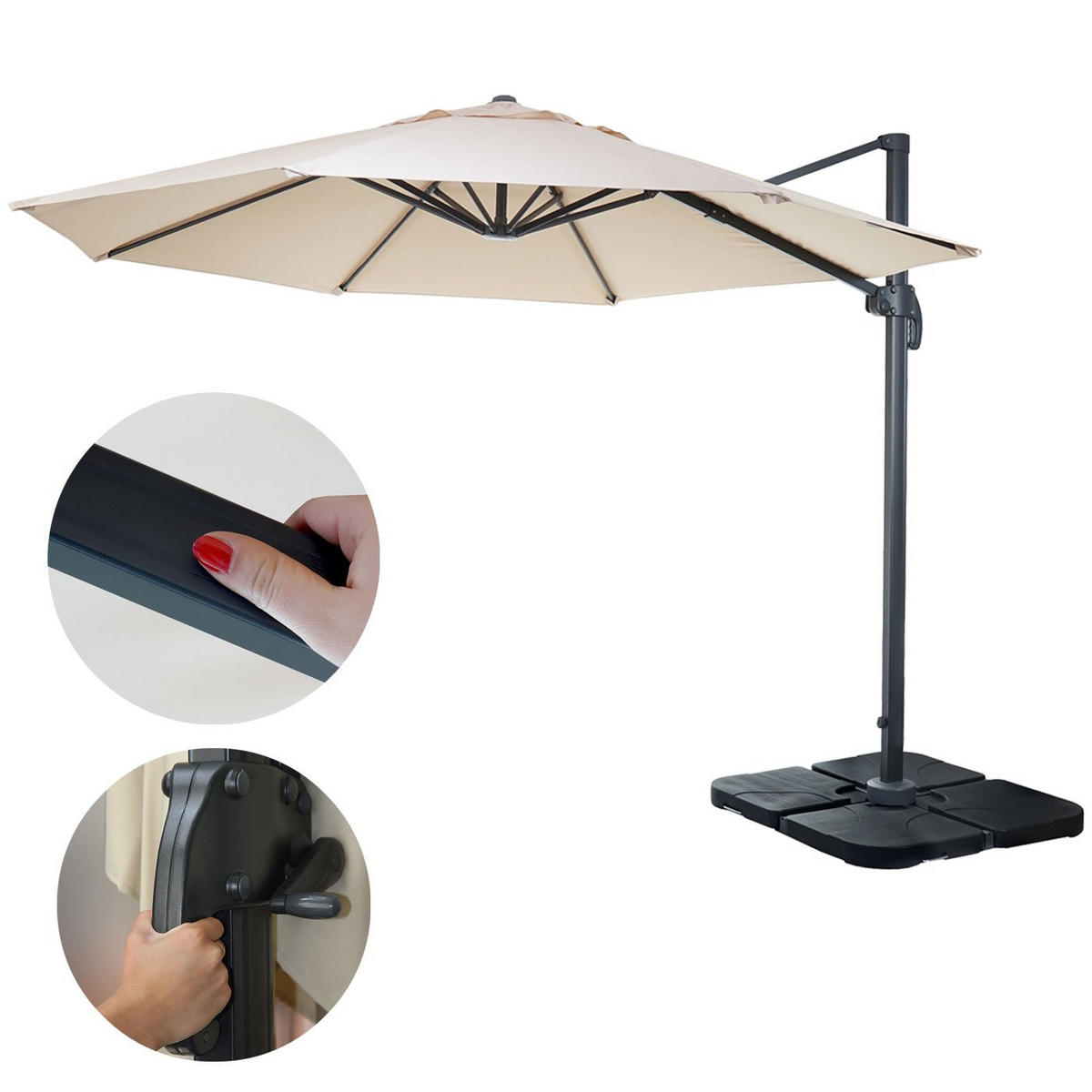 AMPELSCHIRM I RUND Cremeweiß 300/300 cm - Weiß, Textil (320/300cm) - MCW