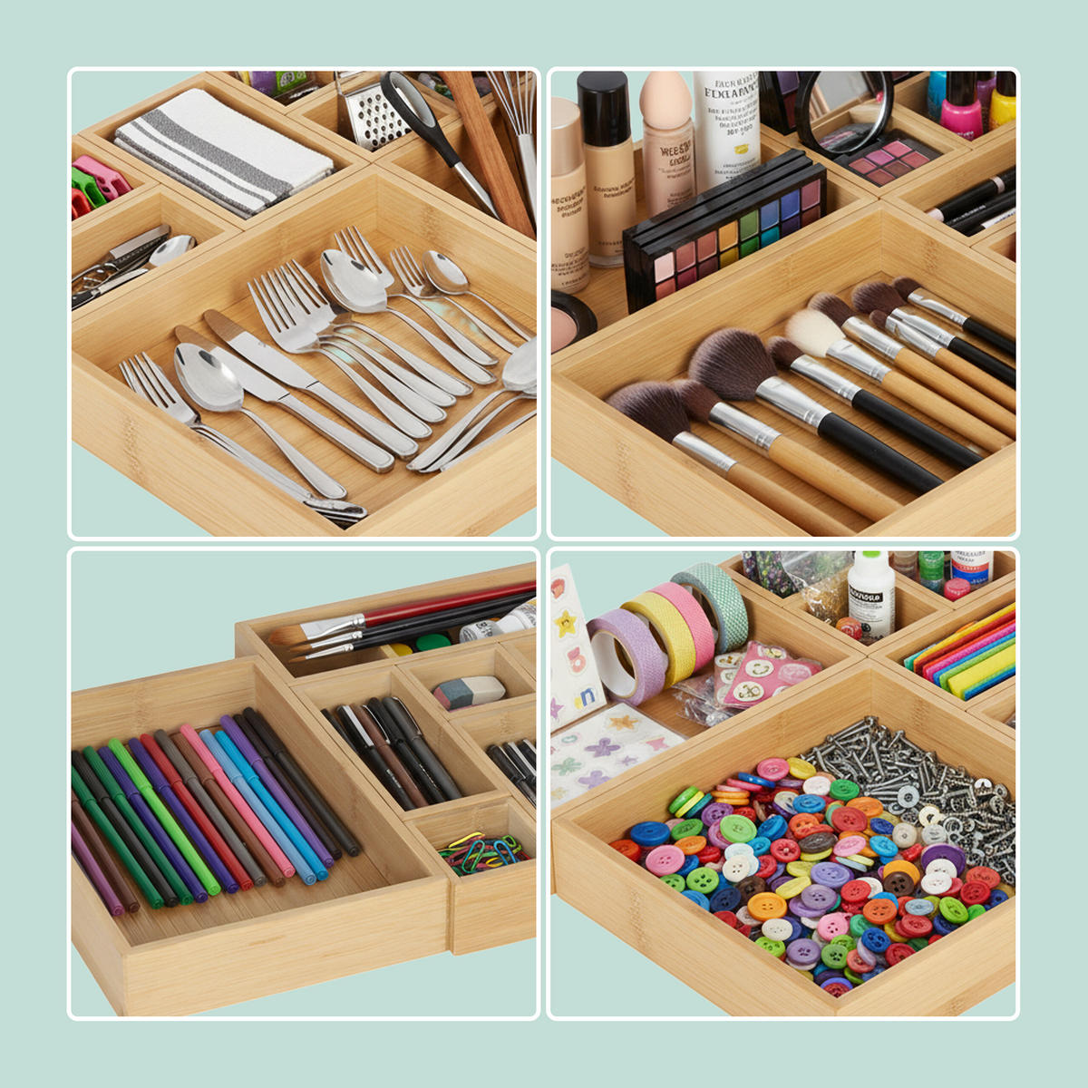 7DÍLNÝ organizér do zásuvek - světle hnědá, dřevo/kompozitní dřevo (28/5/19.5cm) - Relaxdays