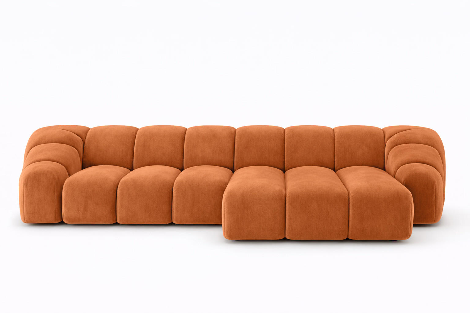 ECKSOFA Modulare L-Form, Veloursstoff Bluvel, Zimtfarbe, Rechts, CROISSANT L - Orange, Holz (305/190cm) - Kaiser Möbel