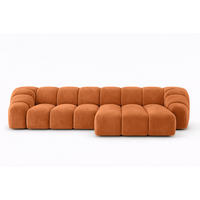 ECKSOFA Modulare L-Form, Veloursstoff Bluvel, Zimtfarbe, Rechts, CROISSANT L - Orange, Holz (305/190cm) - Kaiser Möbel