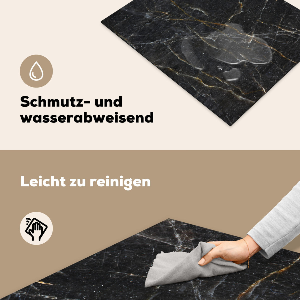 HERDABDECKPLATTE Marmor - Schwarz - Gold - Grau - Marmorstruktur Herdabdeckung Induktionsfeld 65x52 cm - Goldfarben, Kunststoff (65/52/0.2cm) - MuchoWow