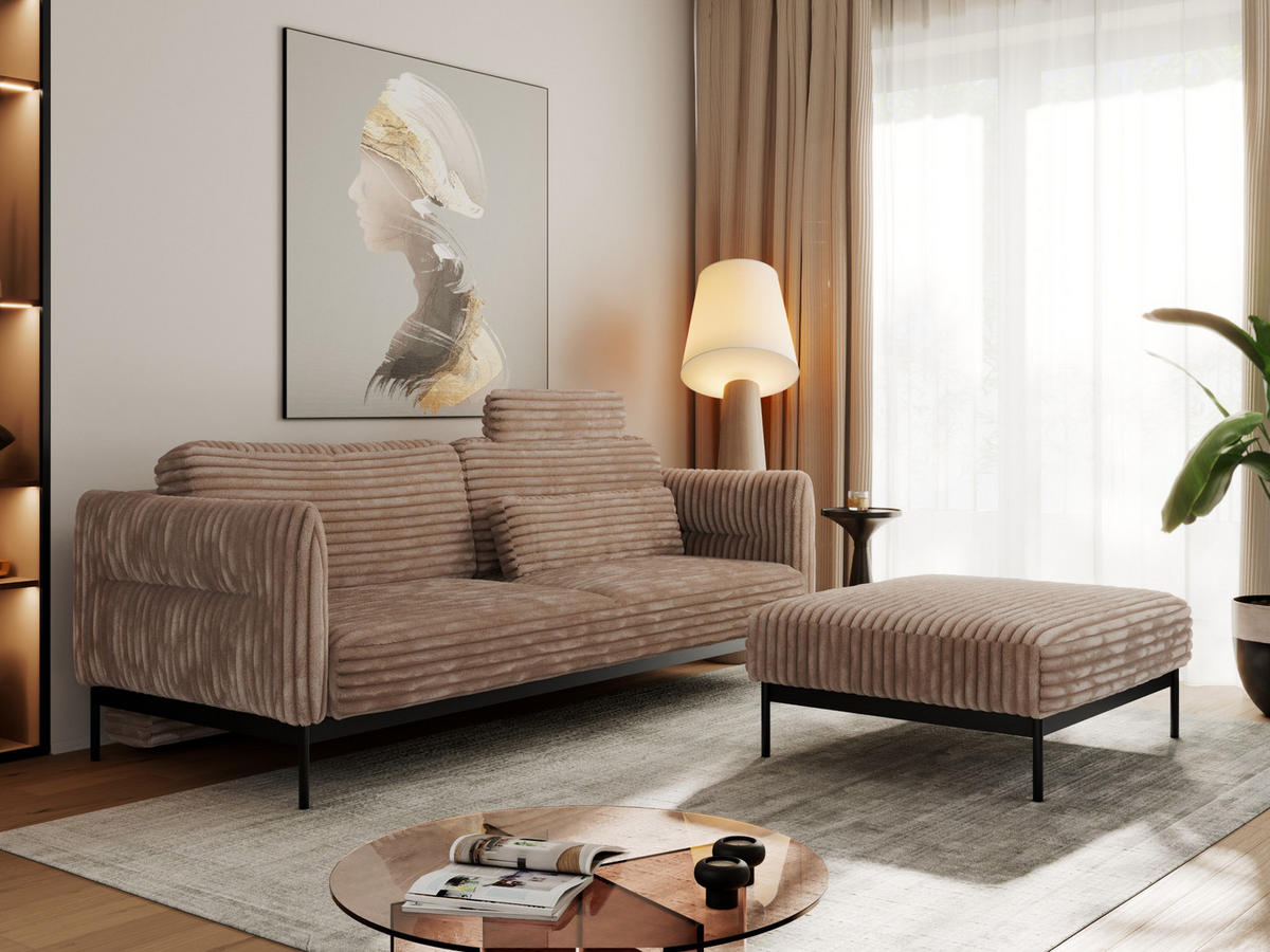 SCHLAFSOFA SALENTO Braun Cord - Schwarz/Braun, Textil/Metall (221/82/193cm) - MKS