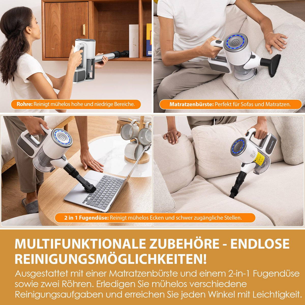 AKKU-HANDSTAUBSAUGER Darling II 41/29.5/19.2cm - Weiß, Metall (29.5/19.2/41cm) - Nettlife