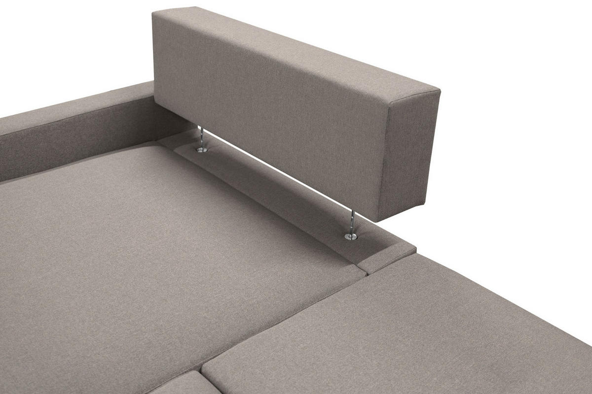 ECKSOFA Mit Schlaffunktion Und Bettzeugablage LUBEKA Stoff Faro Hellbraun Links - Hellbraun, Holz (140/147cm) - Kaiser Möbel