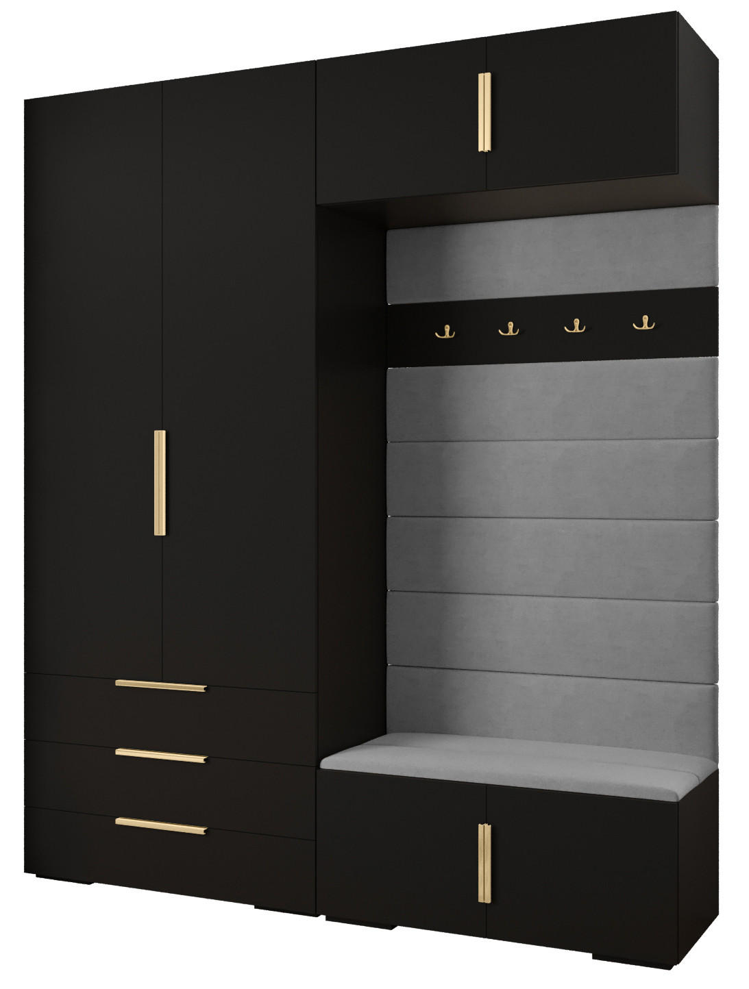 Abiks Möbel Garderoben-Set Schwarz, Grau, Gold 200x236.7x47 cm