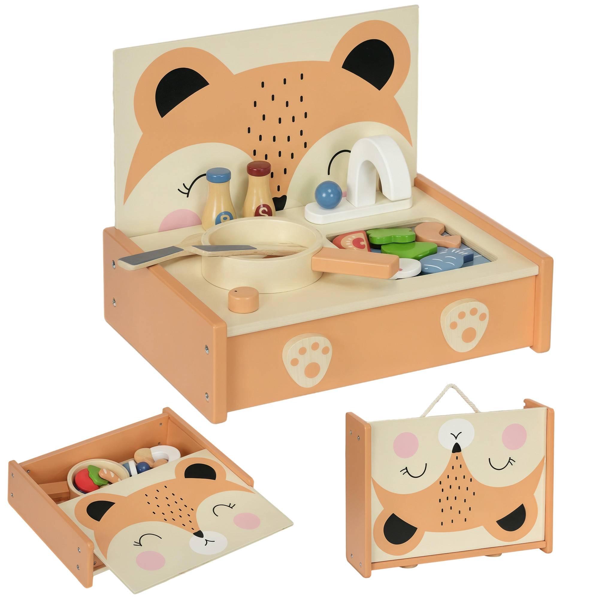 SPIELKÜCHE DE-18728 Mini-Küche mit 12 Zubehörteilen Holz - Multicolor, Holzwerkstoff (31.5/23.5/25cm) - ComfortXL