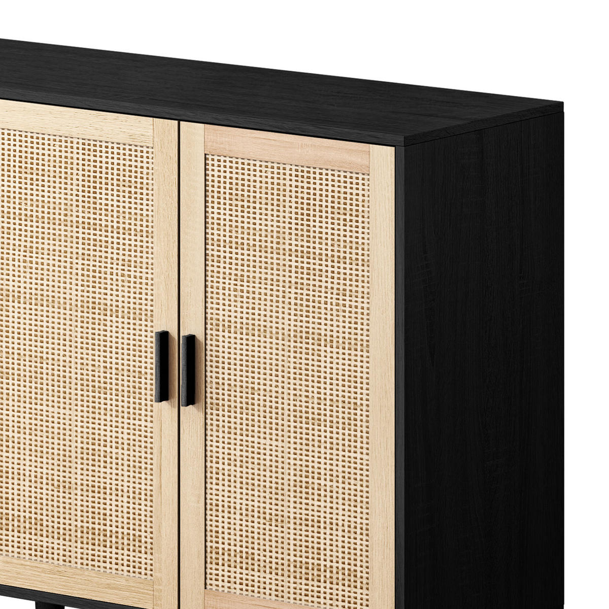 SIDEBOARD 158/88/40 cm Schwarz aus Spanplatte mit Rattantüren - Schwarz, Holzwerkstoff (40/88/158cm) - OKMYHOME