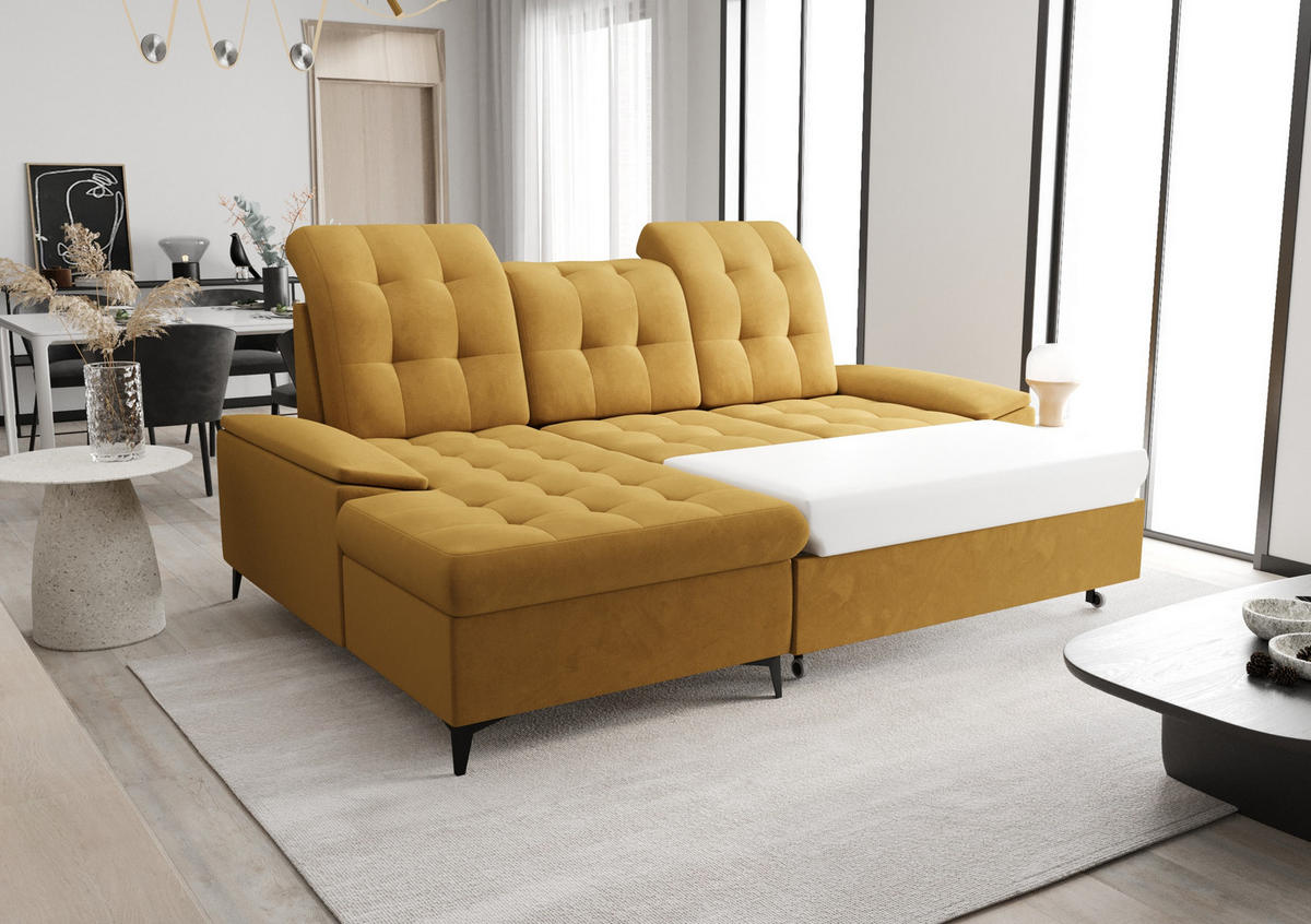 ECKSOFA KONGO RBN18, Eckcouch in L-Form mit Schlaffunktion, Farbe: Rosa, Velourstoff, Ottomane Links - Rosa, Textil (257/172cm) - O-Sofa