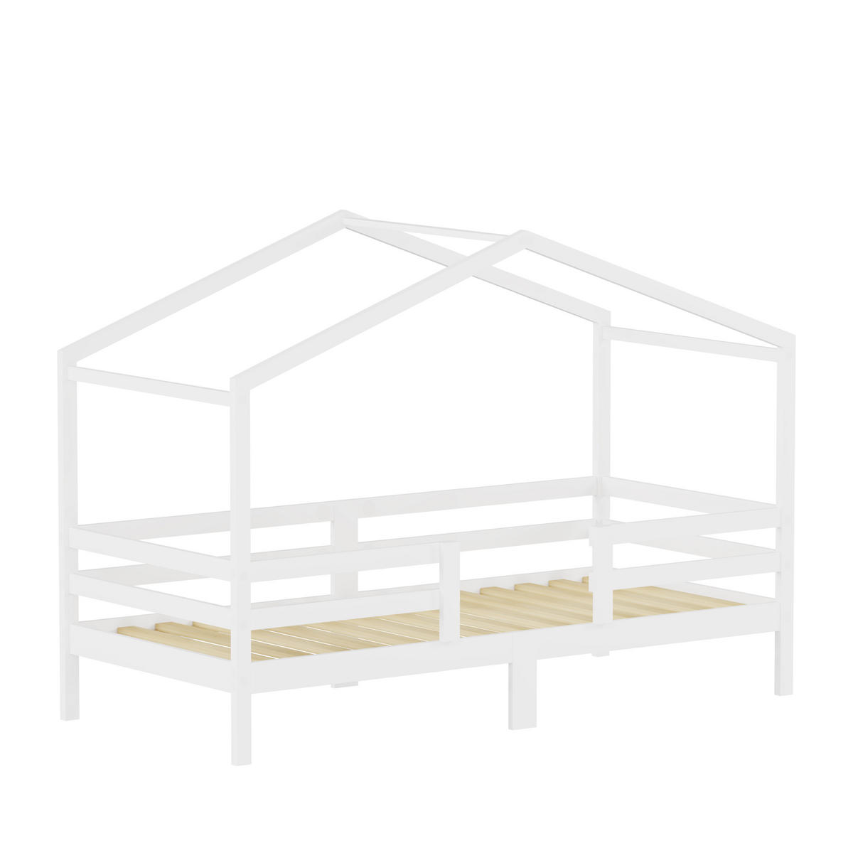 HAUSBETT 90/200 cm mit Rausfallschutz, DE-41909, in Weiß - Weiß, Holzwerkstoff (90/200cm) - ComfortXL