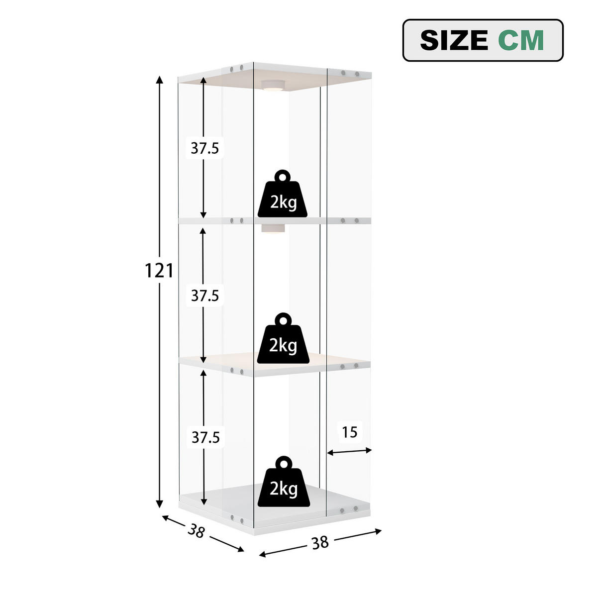 DREHVITRINE 360° mit RGB LED, 3 Ebenen, Glasvitrine weiß für Deko - Weiß, Glas (38/121/38cm) - SHOPENTRA