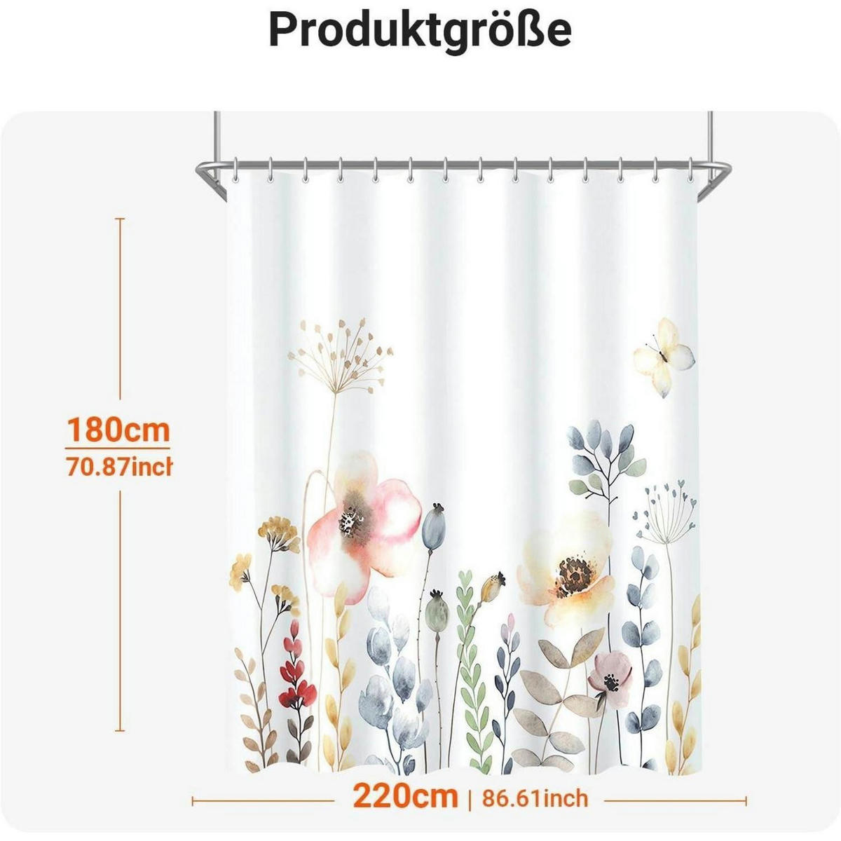 DUSCHVORHANG Blumenmuster 220 x 180 cm - Multicolor, Textil (220/180cm)