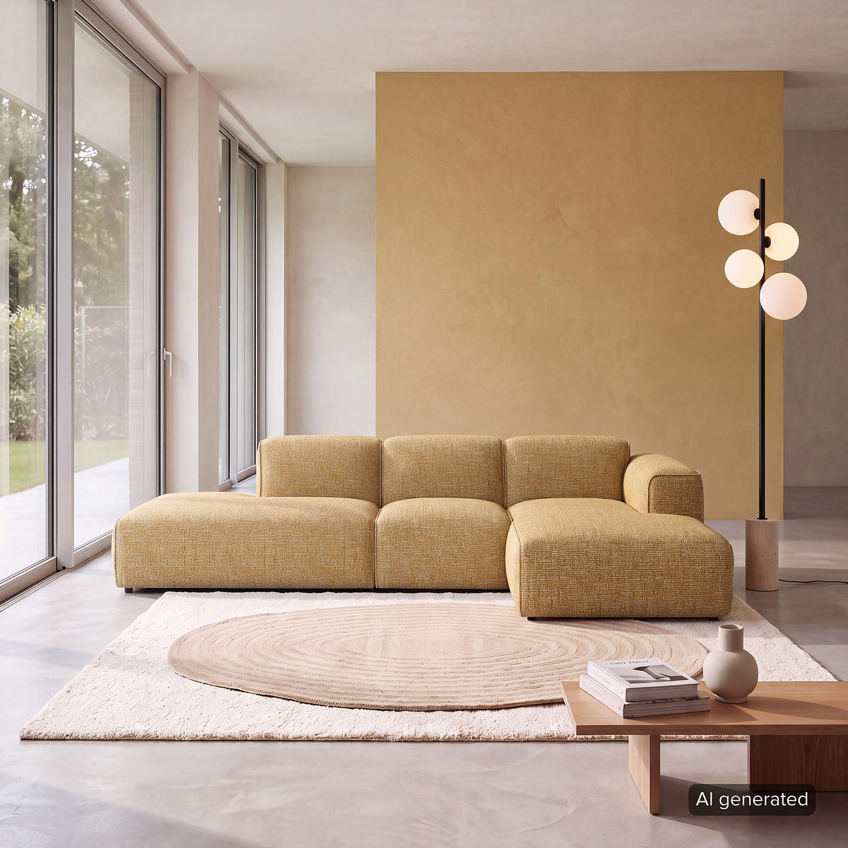 ECKSOFA mit Chaiselongue - Schwarz/Honig, Kunststoff/Textil (290/173cm) - home24
