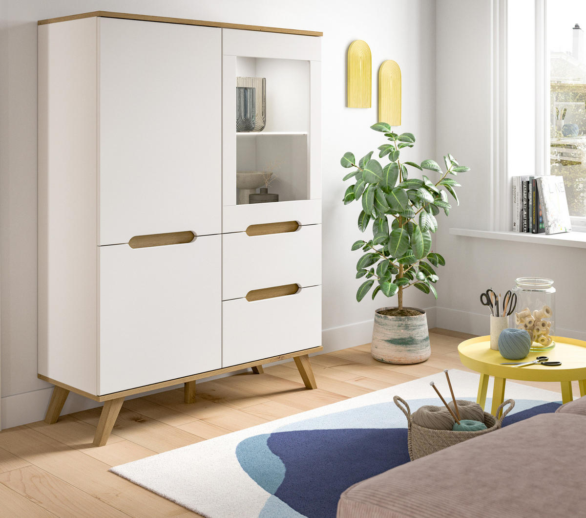 HIGHBOARD weiß, Eiche 100 x 140 cm, Anrichte mit Soft-Close - Eichefarben/Weiß, Holzwerkstoff/Metall (100/140/40cm) - Inn.Furn