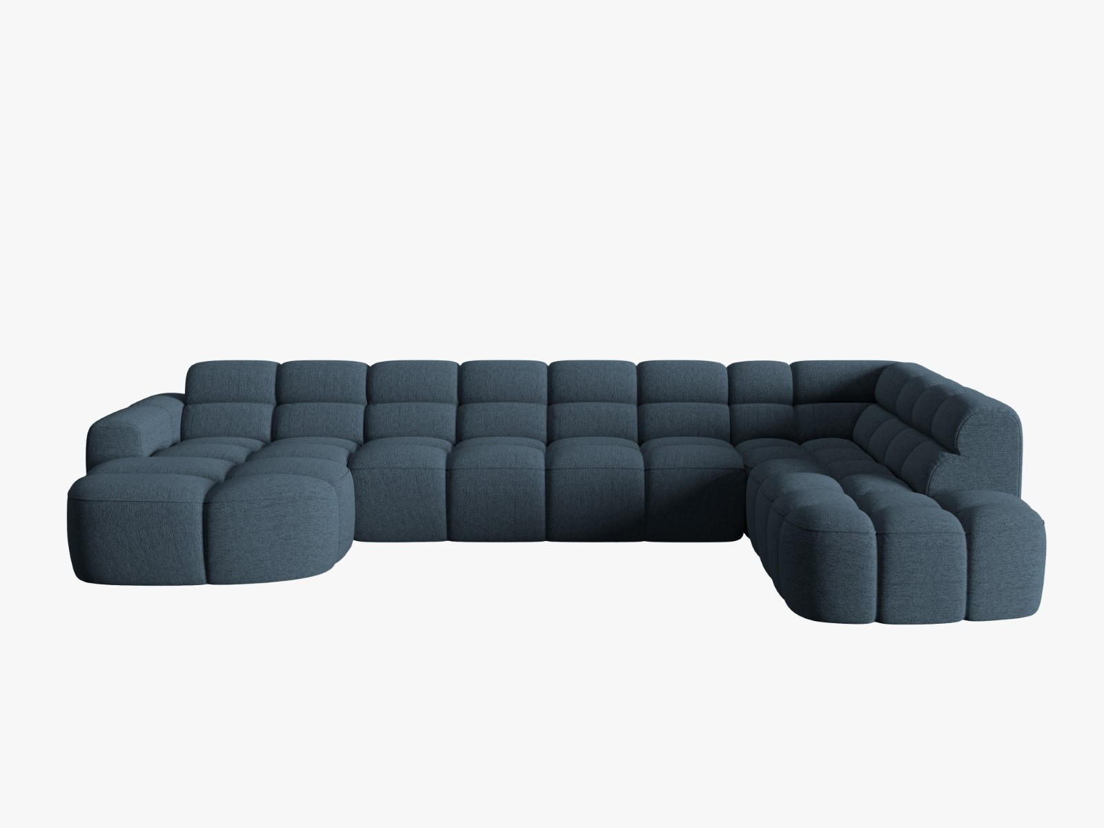 PANORAMASOFA rechts Lisa aus strukturiertem Stoff dunkelblau 7 Sitzplätze - Dunkelblau, Textil (234/77/387cm) - Micadoni