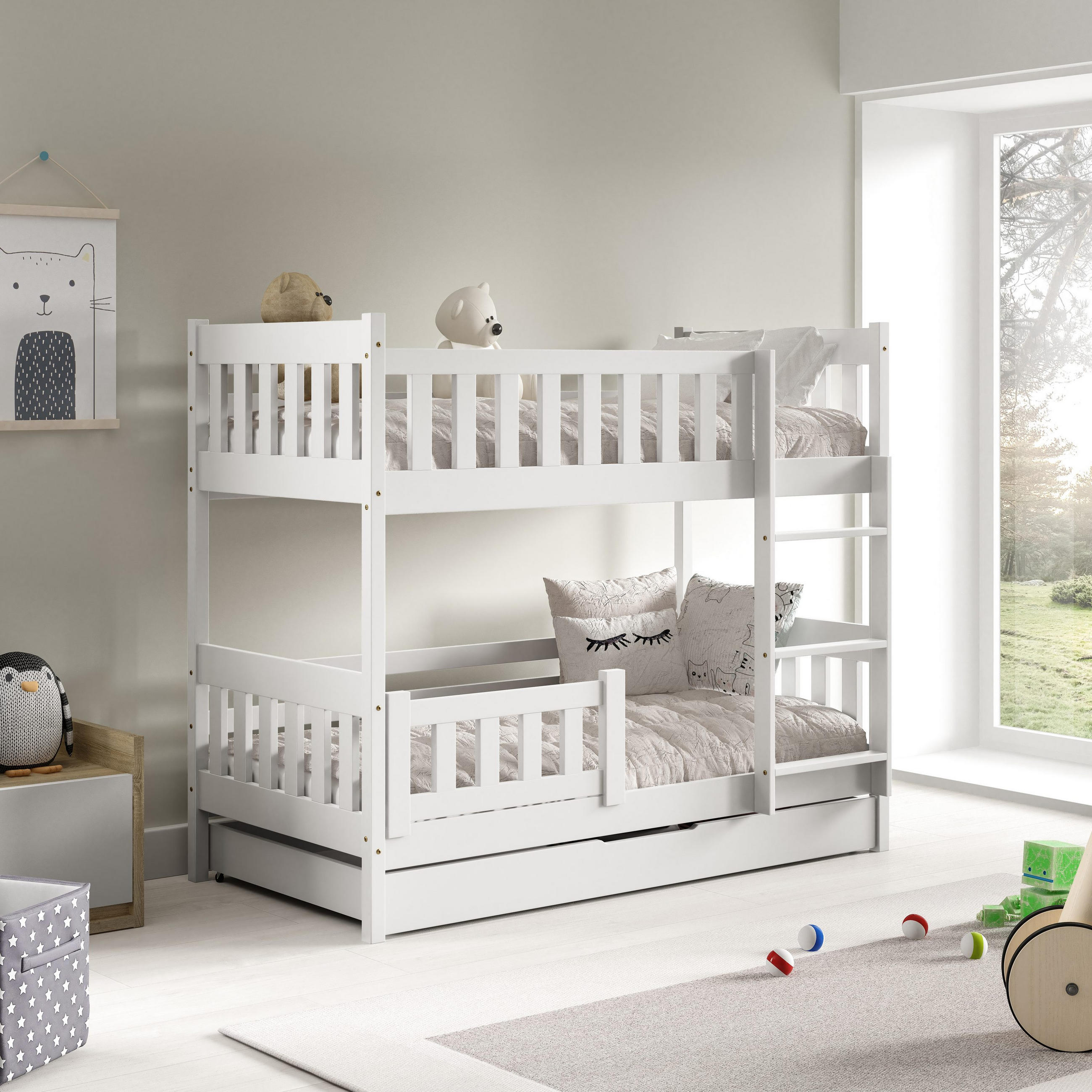 ETAGENBETT LUCIA mit Bettkasten 80x190 cm Weiß - Weiß, Holz (80/190cm) - MASSENO