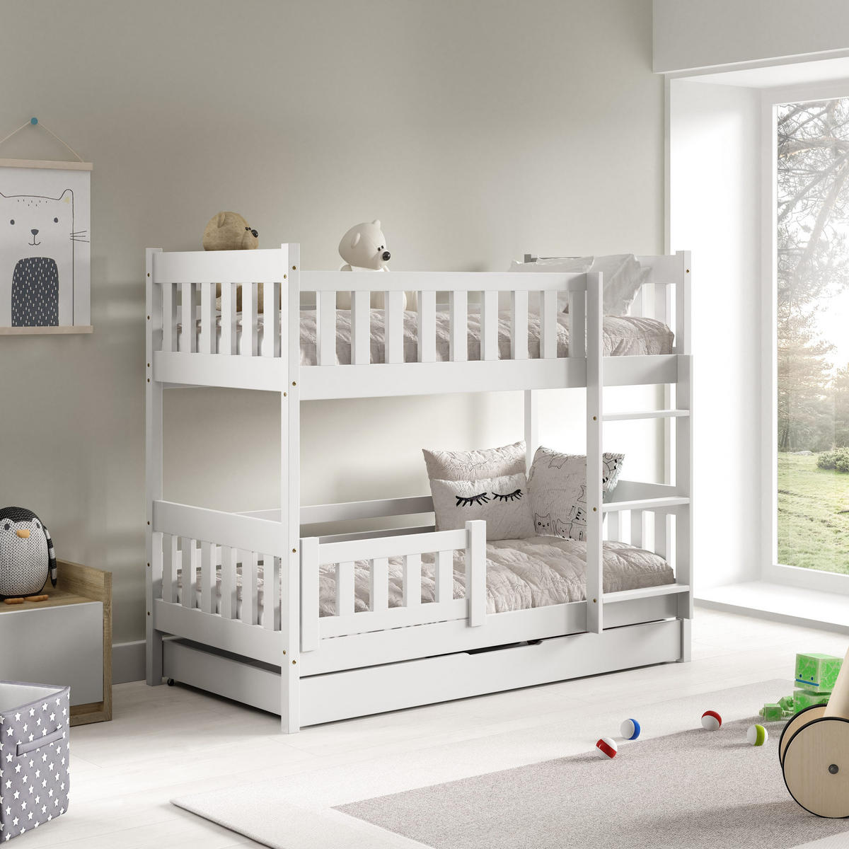 ETAGENBETT LUCIA mit Bettkasten 80x190 cm Weiß - Weiß, Holz (80/190cm) - MASSENO