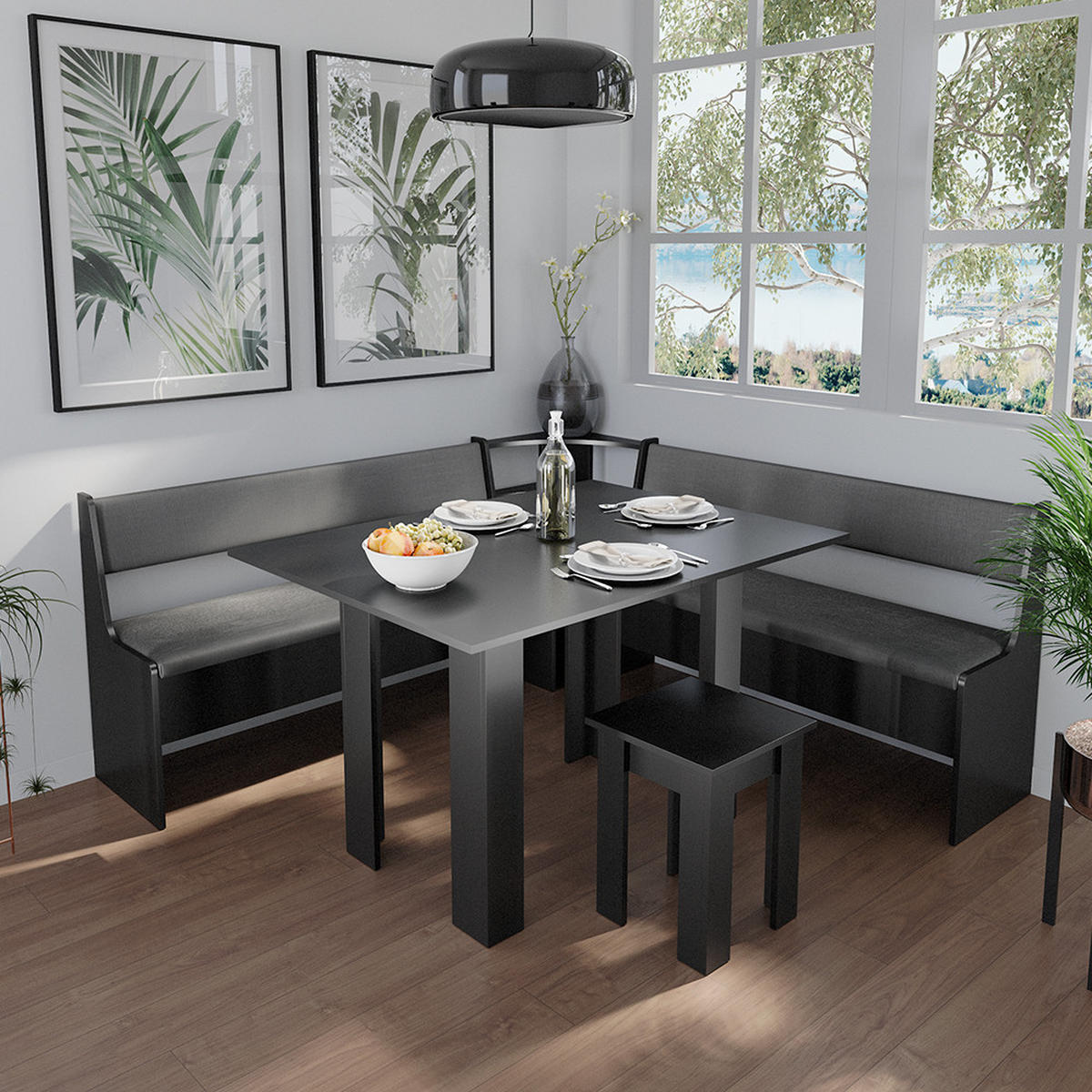 ESSZIMMER-BANK Roman Schwarz 136.6 x 41.5 cm - Schwarz, Holzwerkstoff (41.5/80/136.6cm) - Vicco