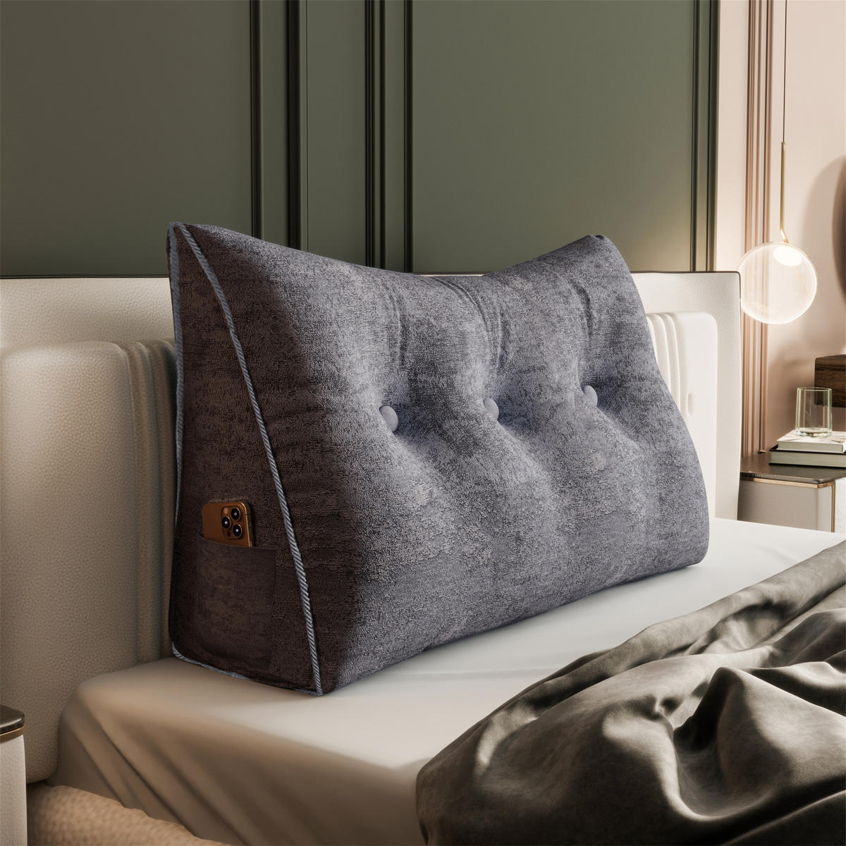 KEILKISSEN Samt Ergonomisches 100cm - Grau, Textil (20/100cm) - Vercart