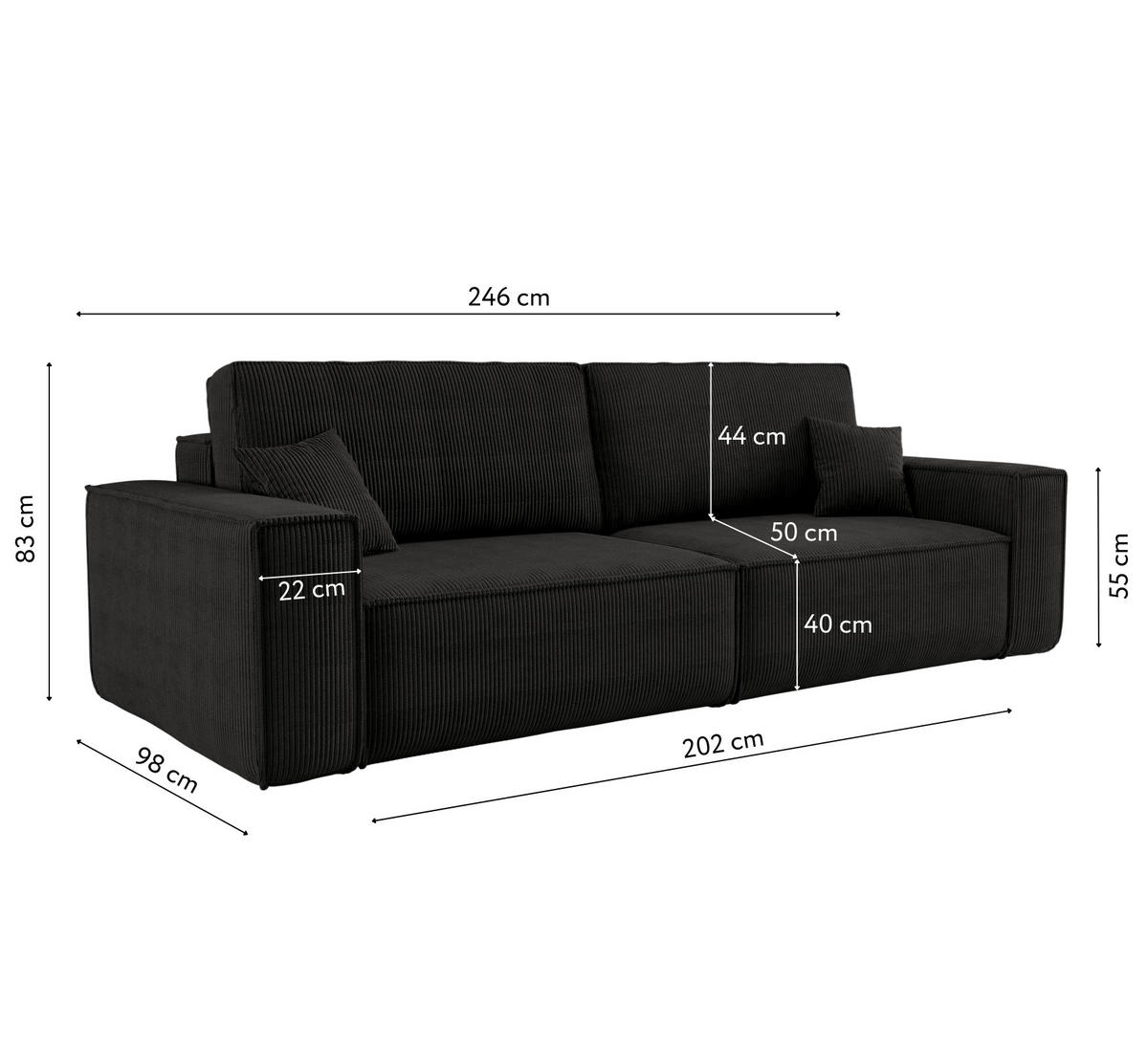 SCHLAFSOFA BEST und Bettkasten Stoff Cord-Poso Schwarz - Schwarz, Holz (246/83/98cm) - Kaiser Möbel