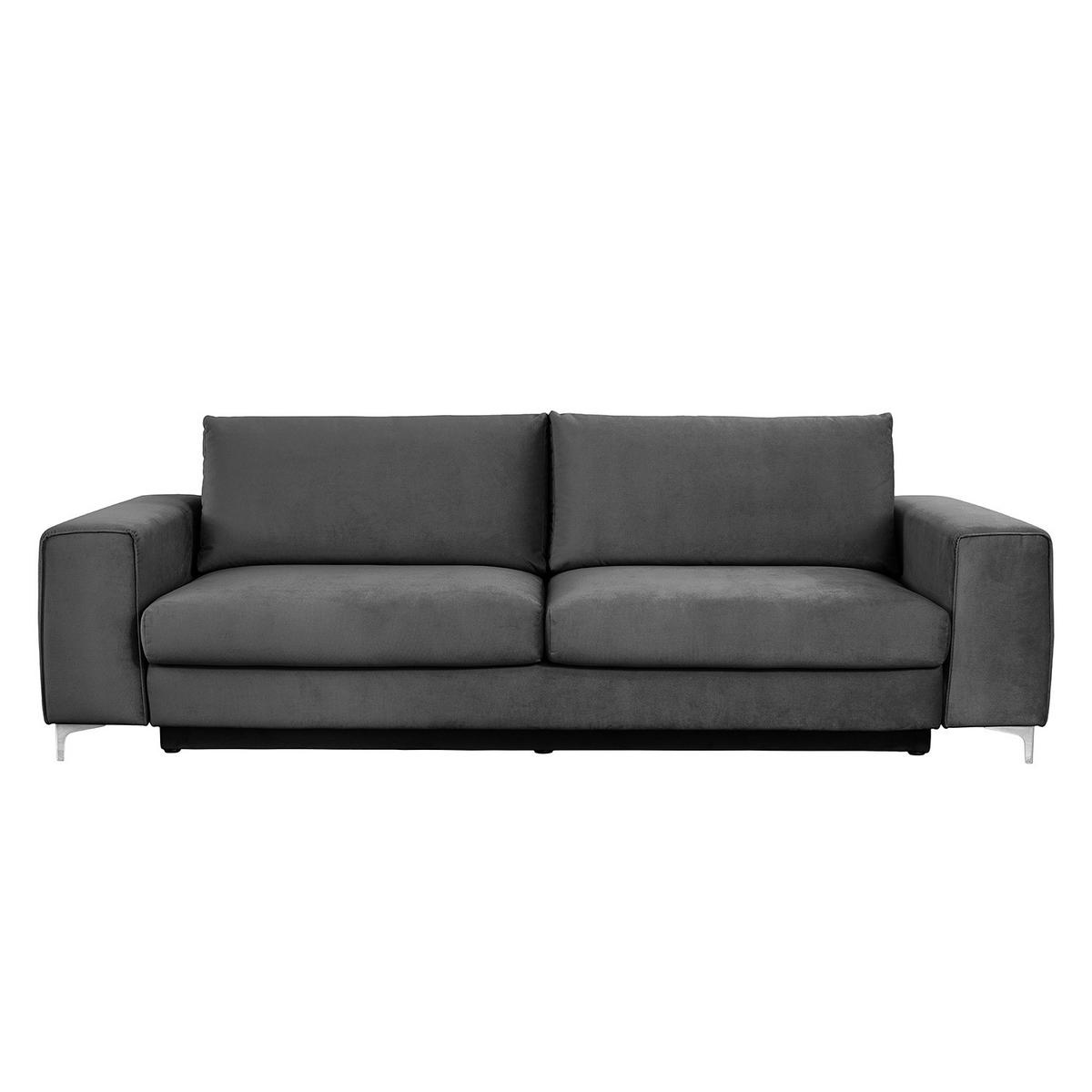 SCHLAFSOFA - Samt - Dunkelgrau/Silberfarben, Textil/Metall (265/91/105cm) - home24