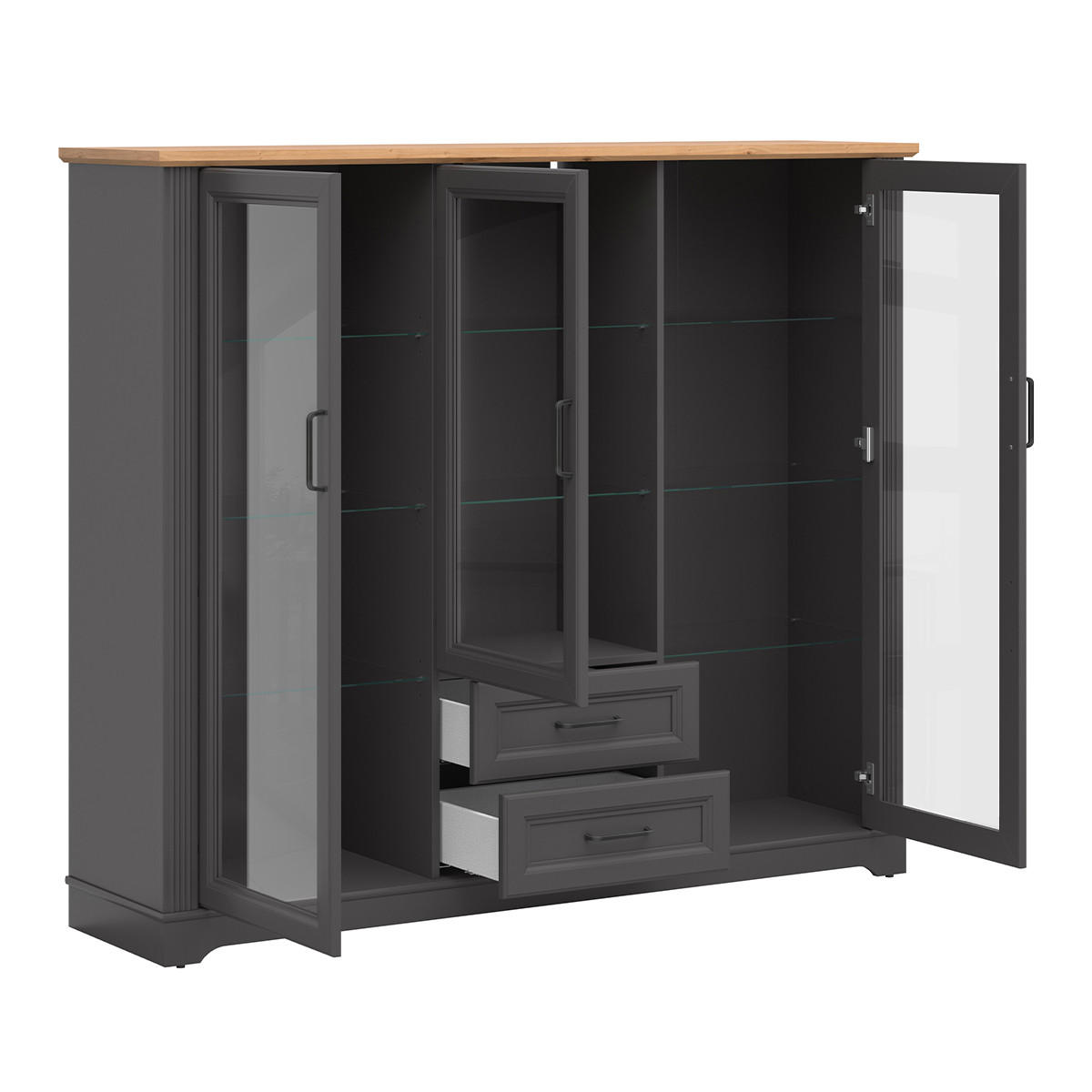 VITRÍNA Charlie Grey - šedá, kompozitní dřevo (168/146/42cm) - Petits-meubles