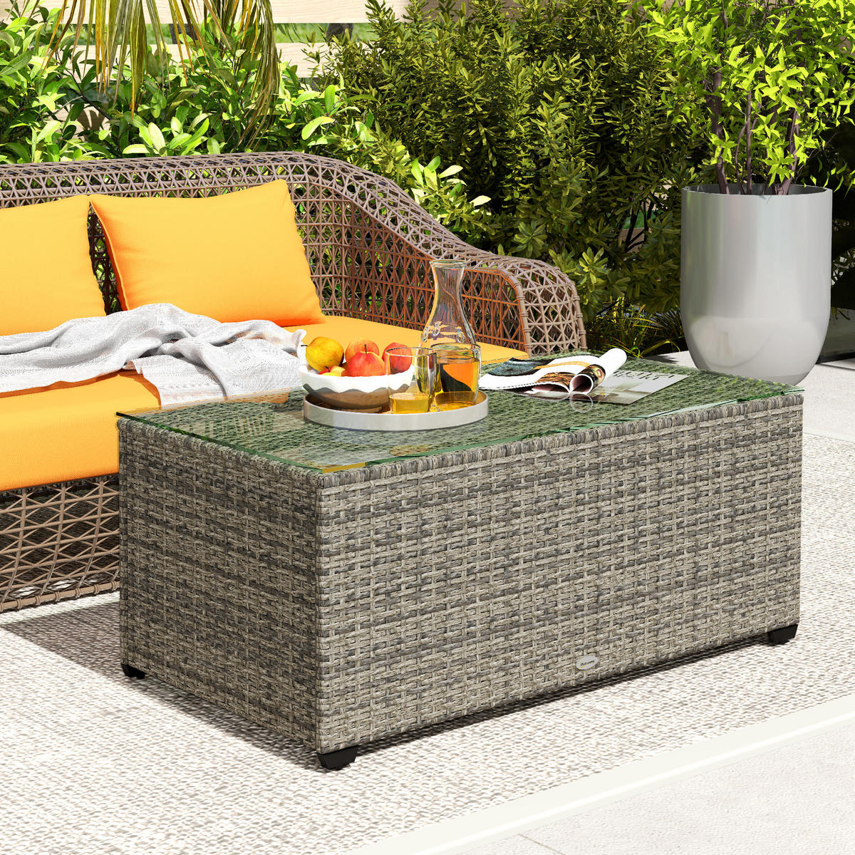 GARTENBEISTELLTISCH DE-13677 mit Glasplatte Dunkelgrau - Dunkelgrau, Metall (90/50/38cm) - ComfortXL