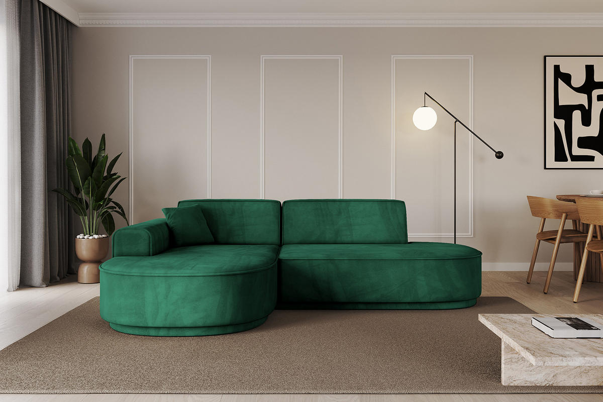 ECKSOFA Ottomane Links MARI-L1-v3 - 243x171x83 cm Grün Velours - Schwarz/Grün, Holzwerkstoff/Kunststoff (243/171cm) - ALTDECOR