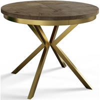 ESSZIMMERTISCH BERGO, ausziehbarer Tisch 90 cm/170 cm, Farbe: Grau, mit Metallbeinen in Farbe Gold - Dunkelbraun/Goldfarben, Holzwerkstoff (90/90/76cm) - Alpi-Möbel