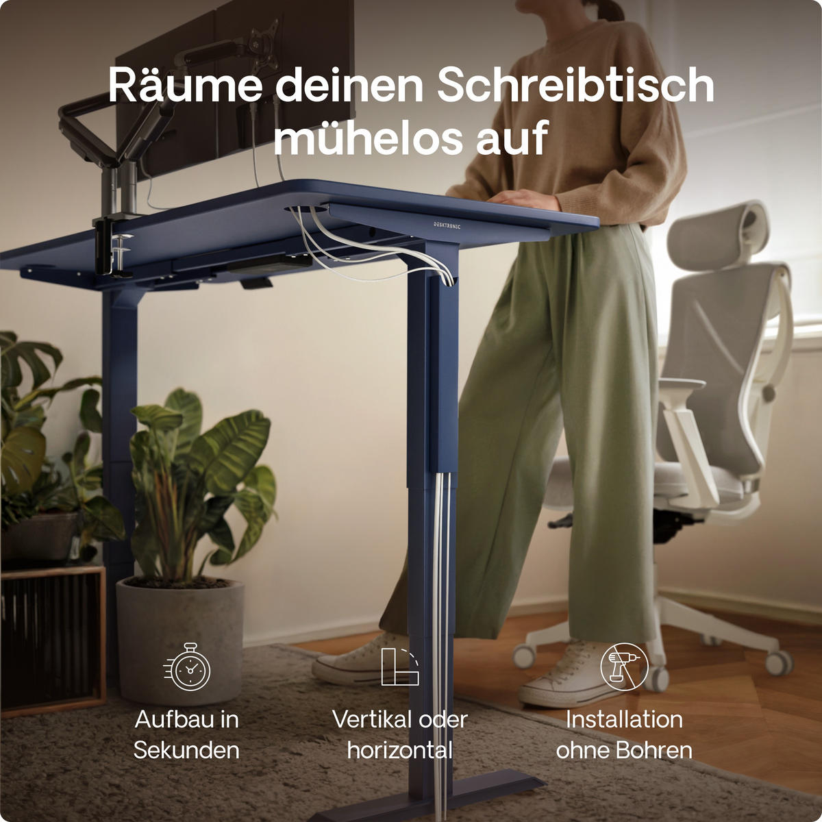 MAGNETISCHER Kabelkanal Schreibtisch Blau, 37x5x2,5cm - Blau, Metall (37/5/2.5cm) - Desktronic