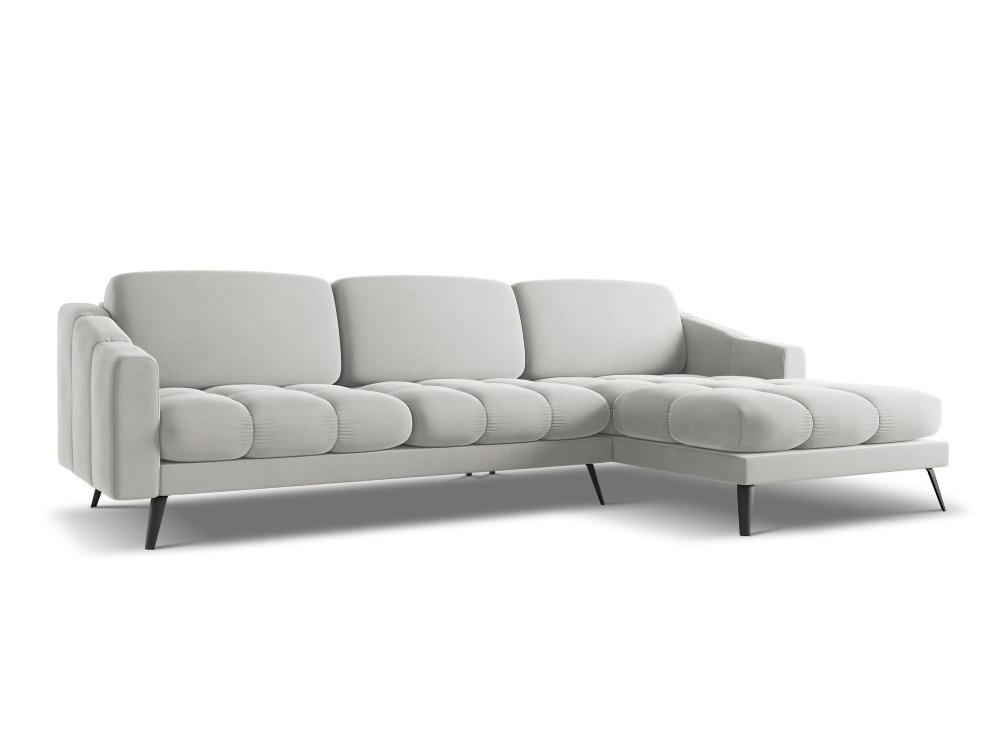 ECKSOFA Rechts Samt Stoff Grau - Silberfarben/Schwarz, Textil/Metall (264/160cm) - Makamii
