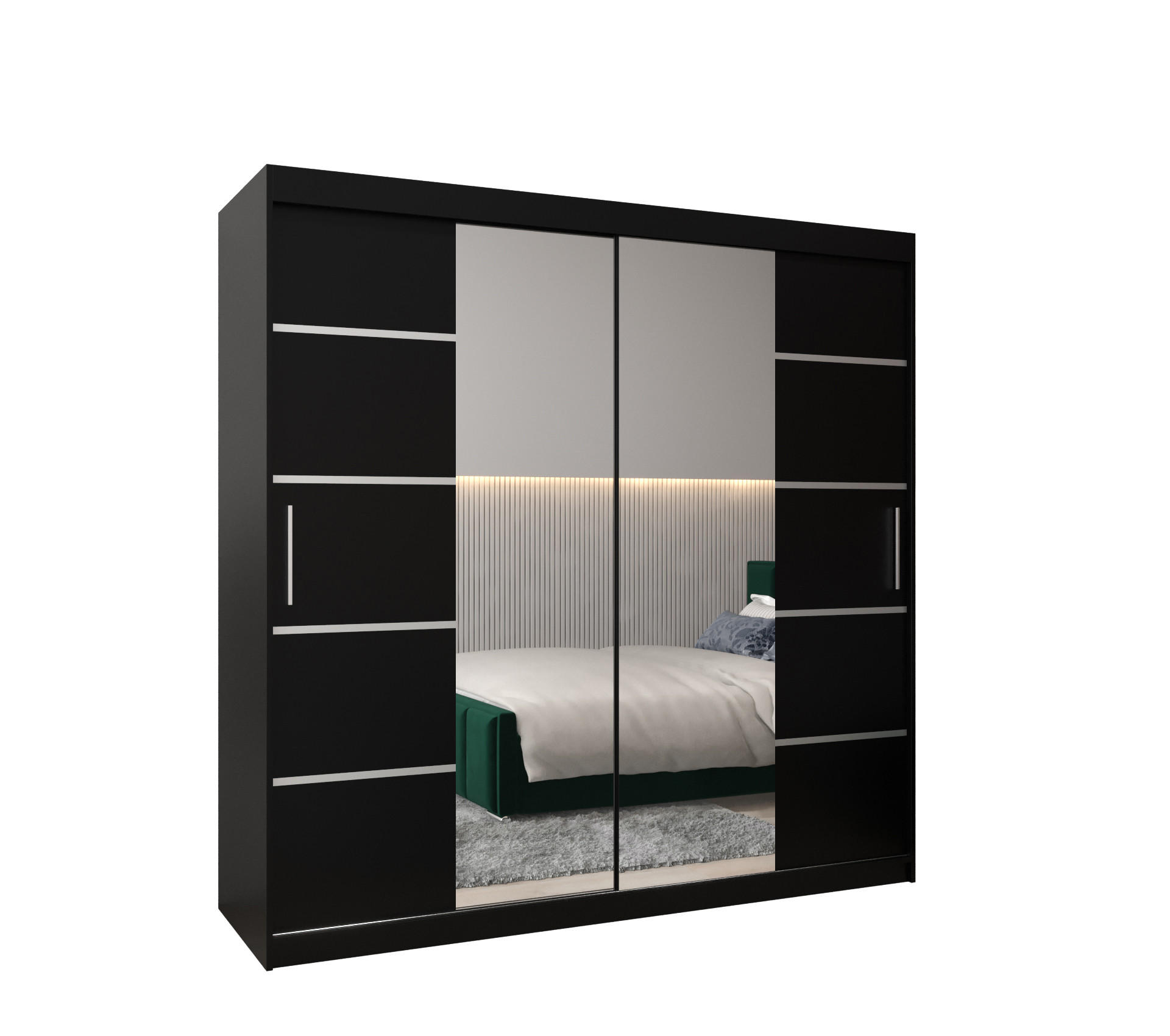 Abiks Möbel Schwebetürenschrank Schwarz, Silber 200x200x62 cm