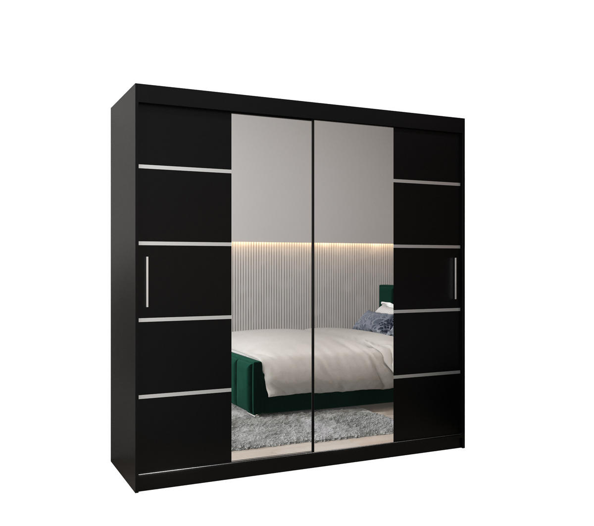 SCHWEBETÜRENSCHRANK 200/200/62 2-türig - Silberfarben/Schwarz, Holz/Kunststoff (200/200/62cm) - MÖBEL KRYSPOL