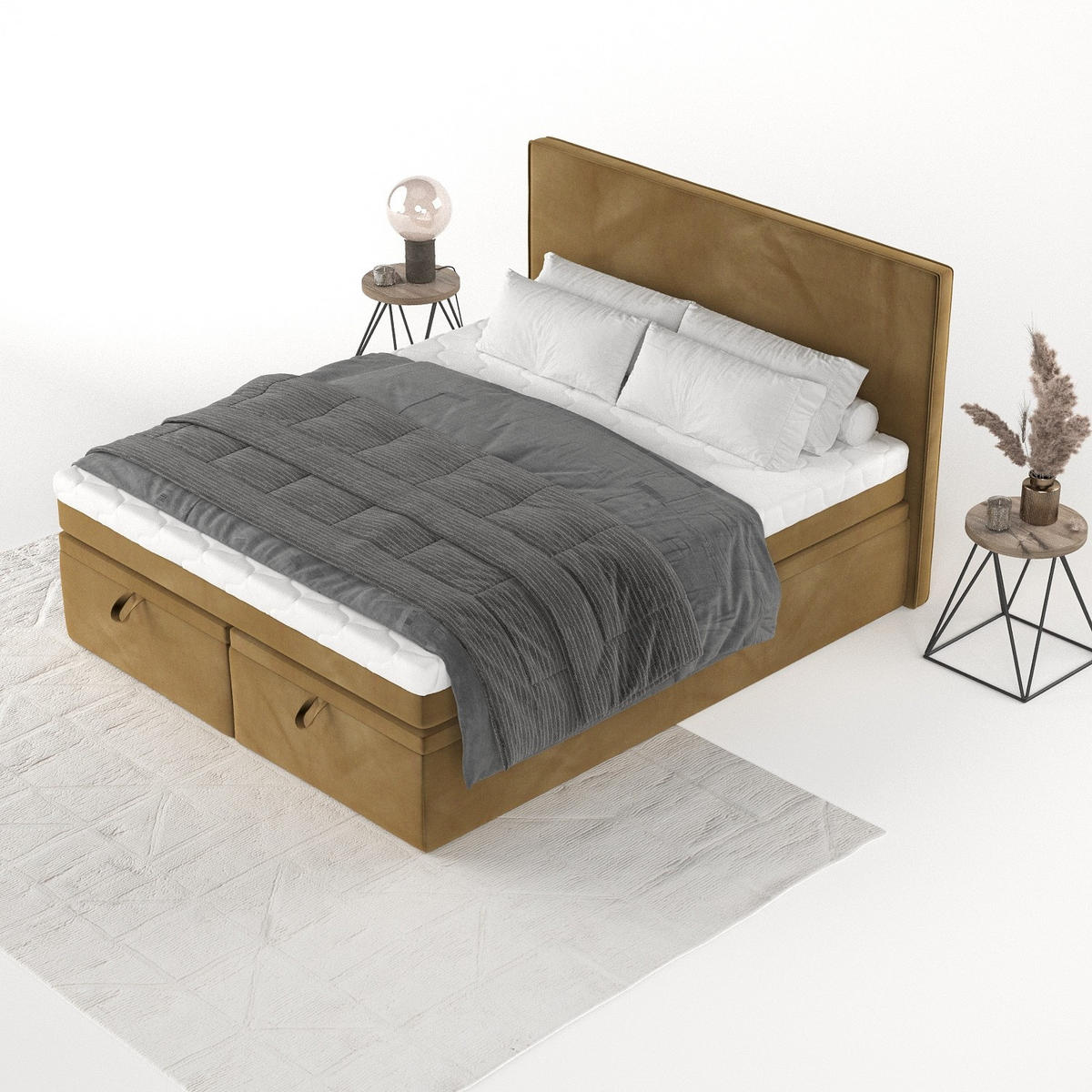 BOXBETT Zalla 180/200 cm Honiggelb im Kronos Stoff - Schwarz/Honig, Holz/Holzwerkstoff (180/200cm) - AltaBeds