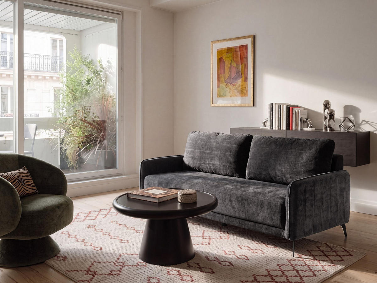 SCHLAFSOFA 3-Sitzer Chenillegewebe Schwarz Heming - Schwarz, Textil (200/88/90cm) - Beliani