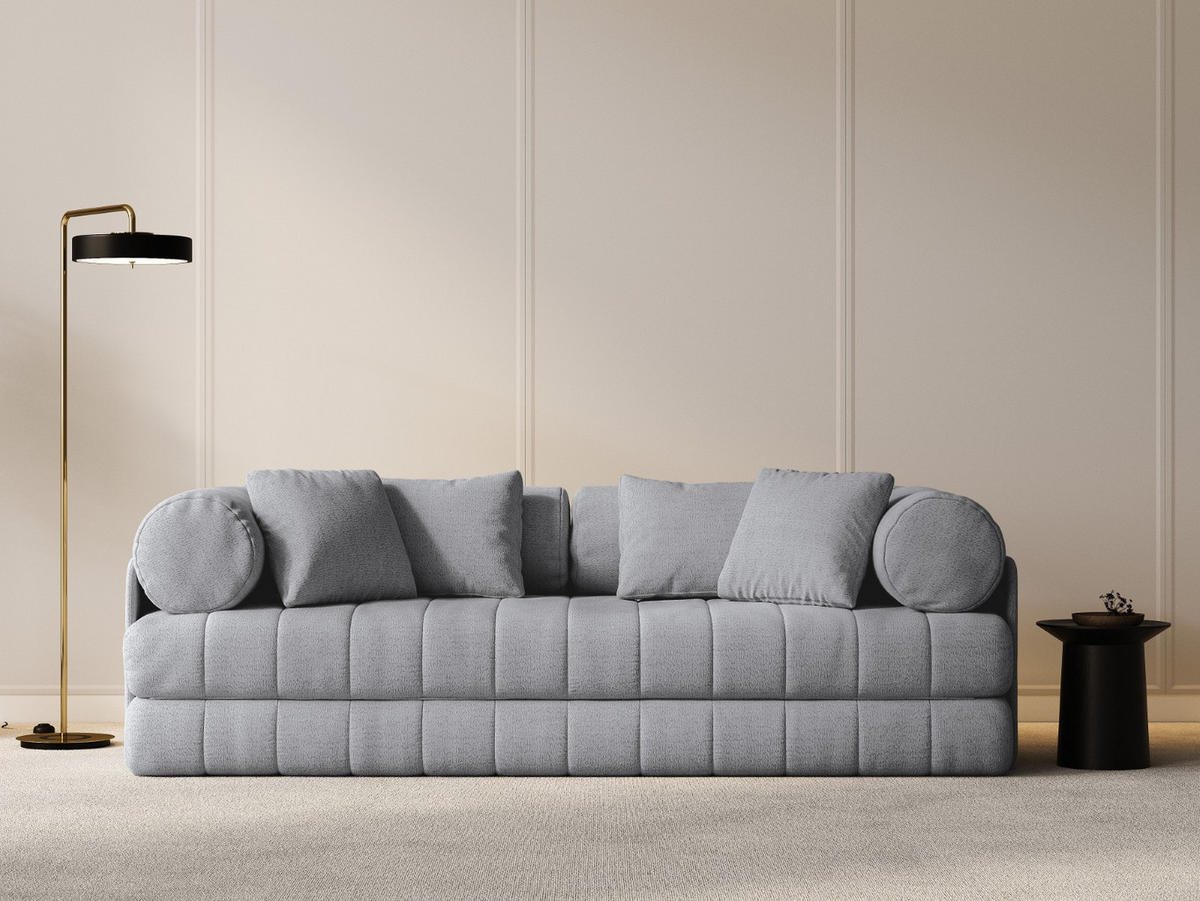 AUSKLAPPBARES-SOFA Kemi aus Boucle grau 3 Sitzplätze - Grau, Textil (95/70/206cm) - Cosmopolitan Design