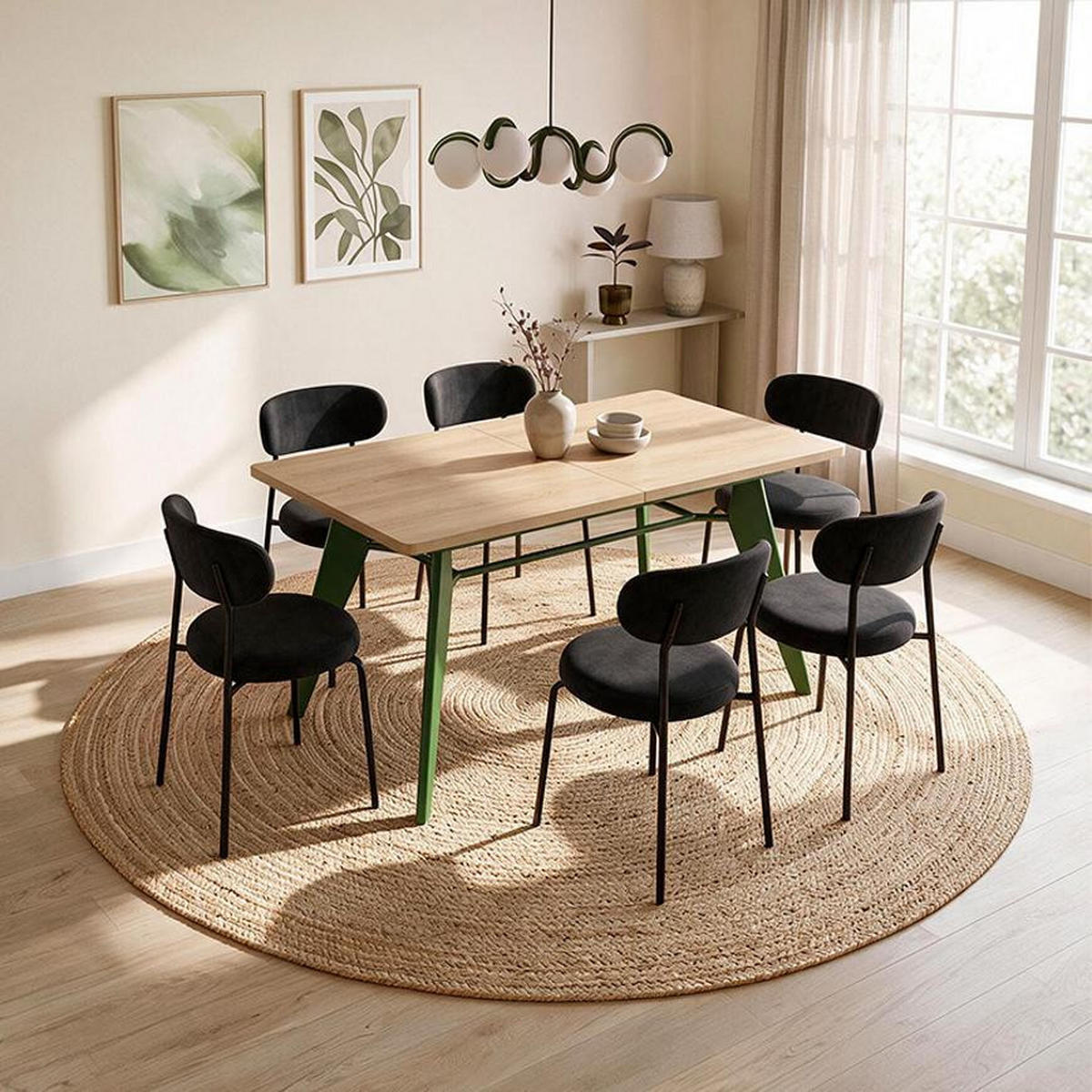 ESSTISCH ausziehbar 140/180cm Metallbeine Khaki und Tischplatte Eiche-Optik Meloe - Eichefarben/Grün, Holzwerkstoff/Metall (90/140/76cm) - Sicaan