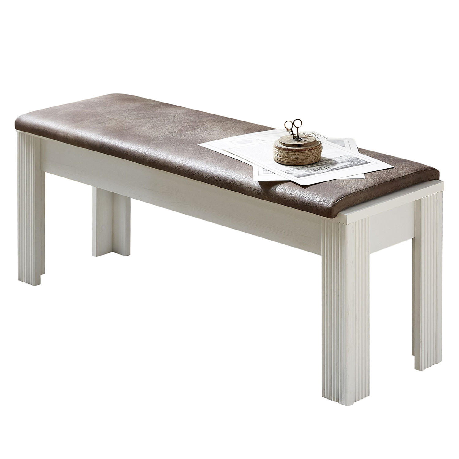 SITZBANK - MDF - Weiß, Holzwerkstoff (126/48/41cm) - home24